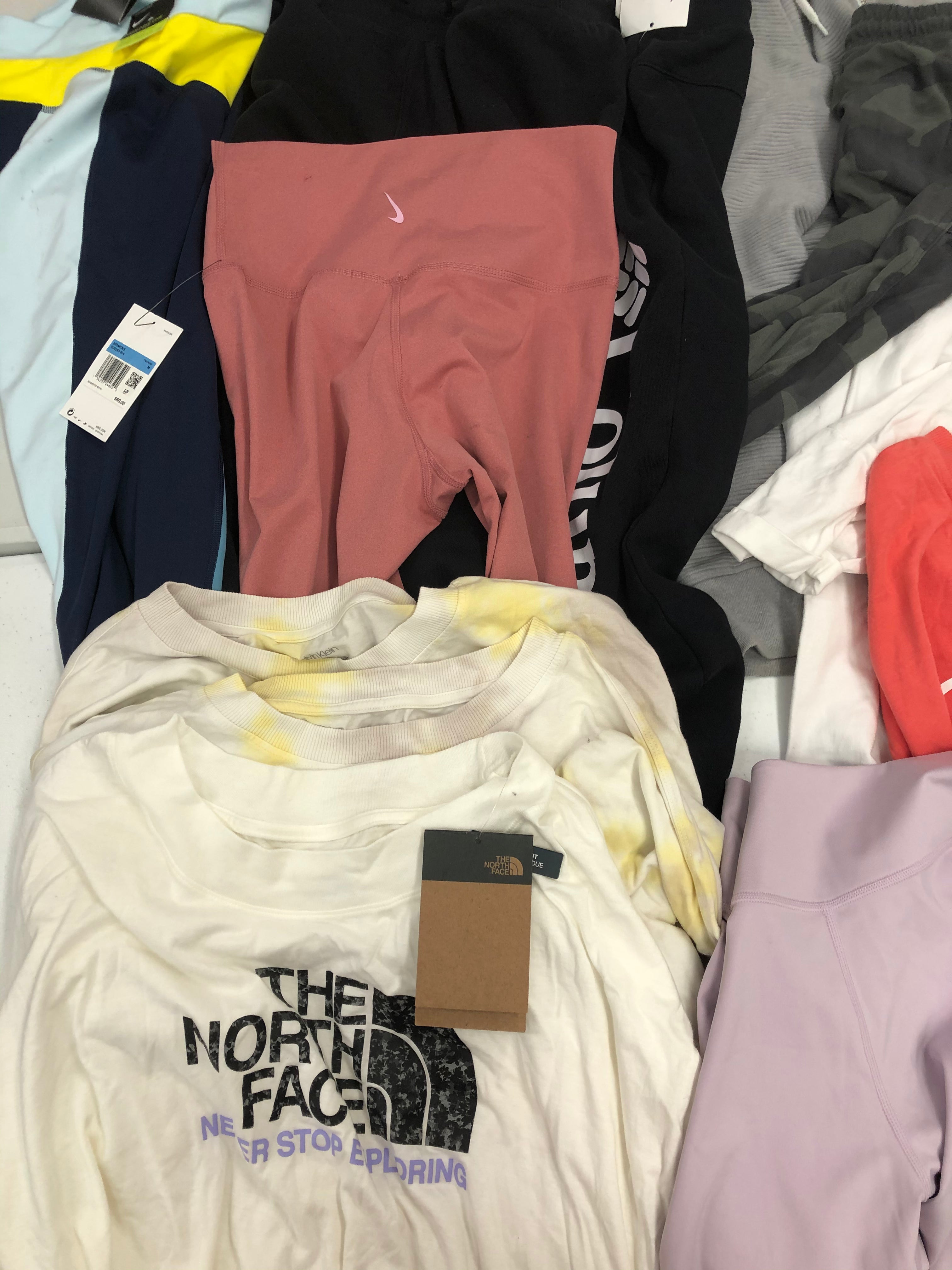 Women's Clothings Activewear Wholesale Lot, CALVIN KLEIN, ADIDAS, DKNY, NIKE, THE NORTH FACE, AMERICAN APPAREL, SPLENDID, COLUMBIA and more, 13 items, CUSTOMER RETURNS