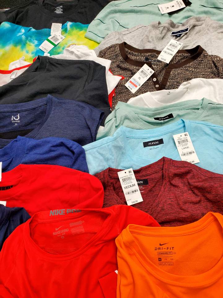 Men's Clothing Tops Wholesale Lot, NIKE, ALFANI, AMERICAN APPAREL, CLUB ROOM, IDEOLOGY and more, 33 Items, Shelf Pulls, MSRP $721