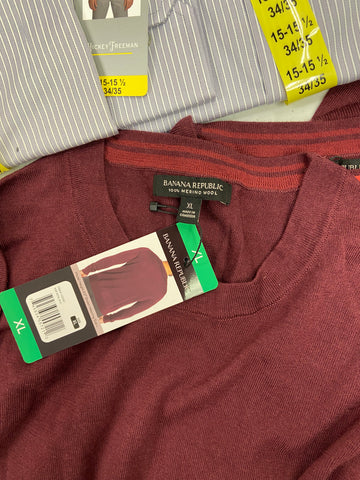 Men's Clothing Dress Shirts & Sweaters Wholesale Lot, BANANA REPUBLIC, HICKEY FREEMAN, 14 items, Shelf Pulls, MSRP $1,158