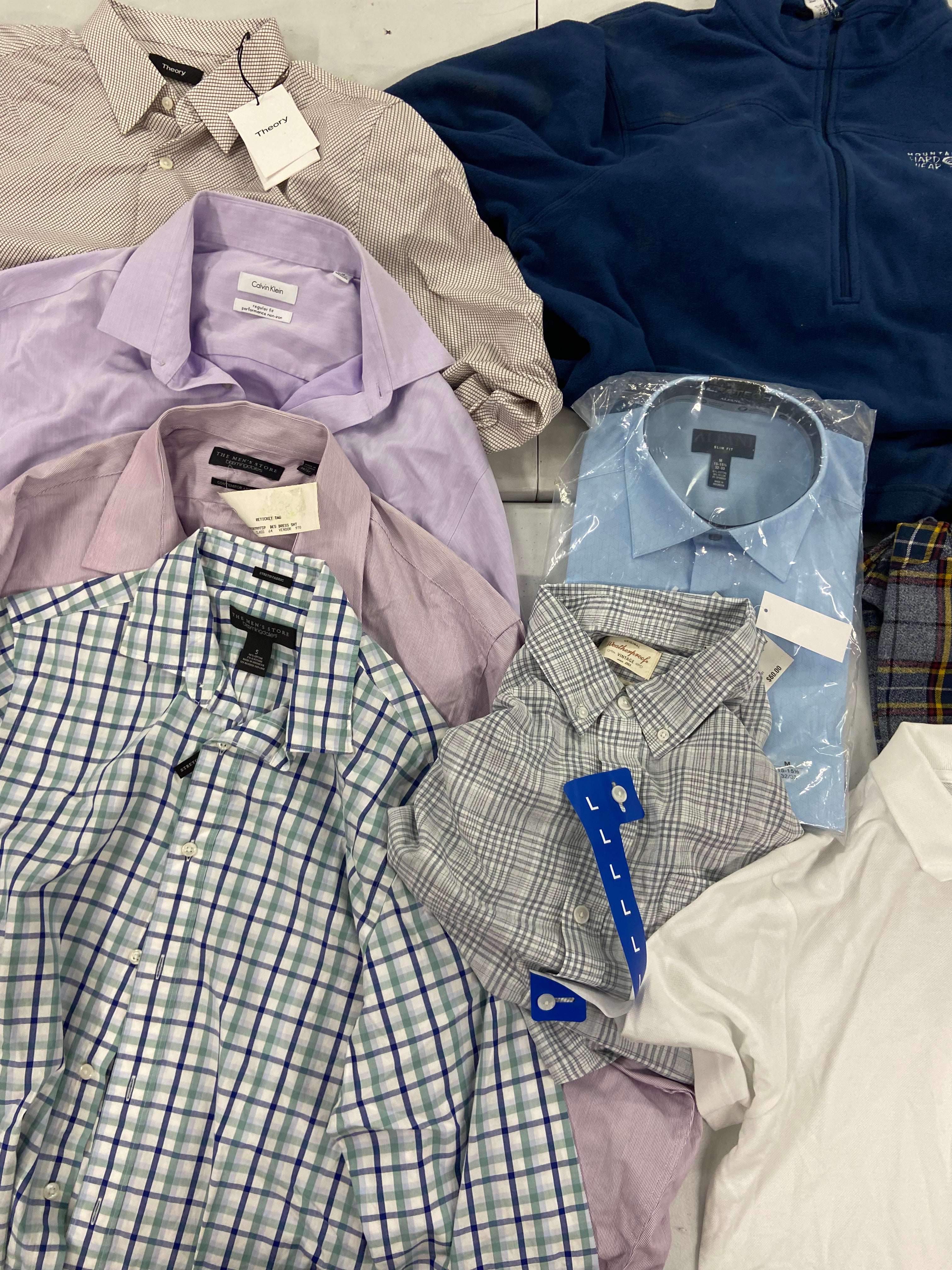 Men's Clothing Dress Shirts & Others, Wholesale Lot, THEORY, LEVI'S, CALVIN KLEIN, BLOOMINGDALES, NN07 and more, 9 items, Shelf Pulls, MSRP $763