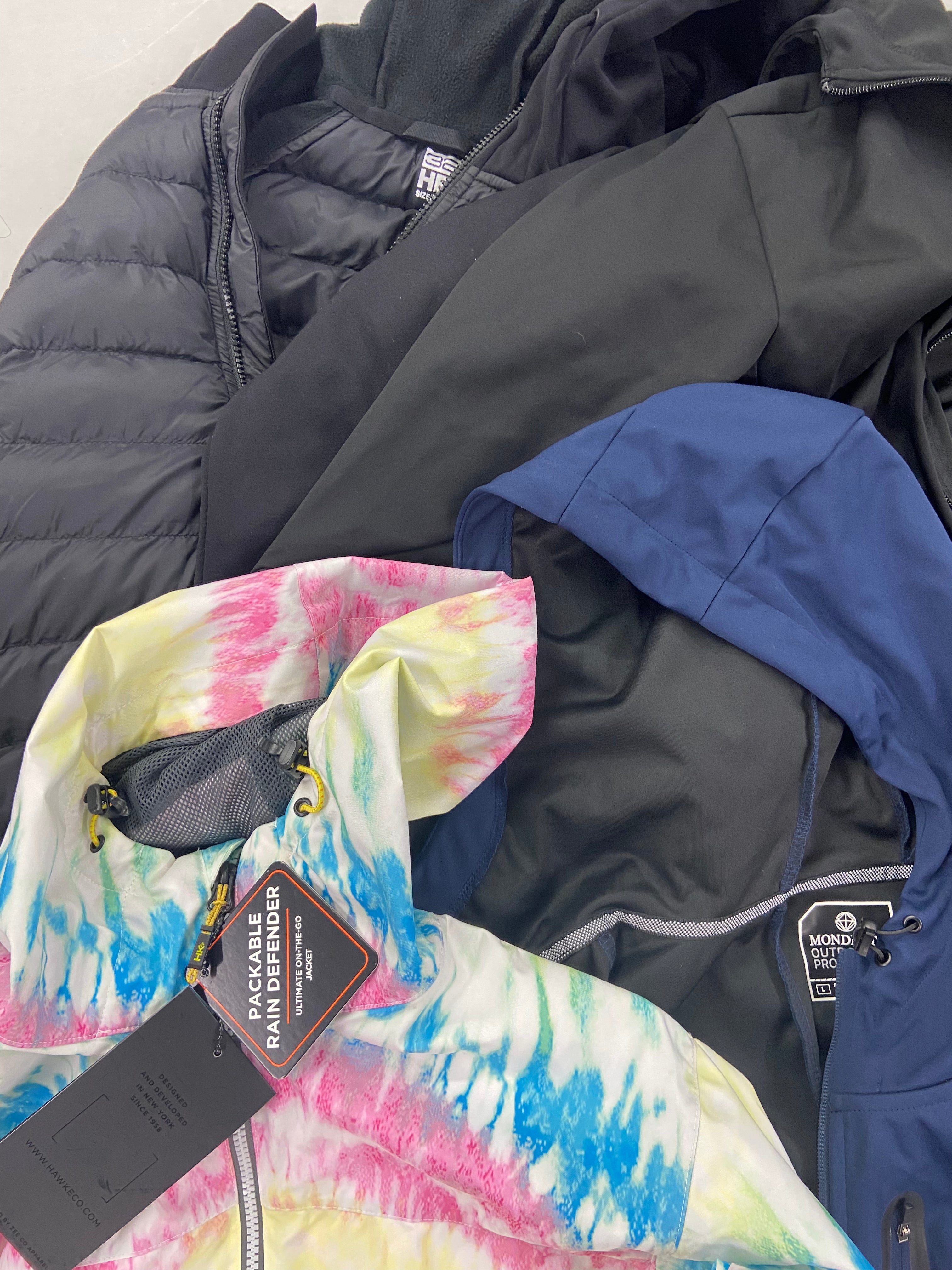 Men's Clothing OUTERWEAR/JACKETS Wholesale Lot, ADIDAS, 32 DEGREES, HAWKE & CO, MONDETTA 8 items, Shelf Pulls, MSRP $630