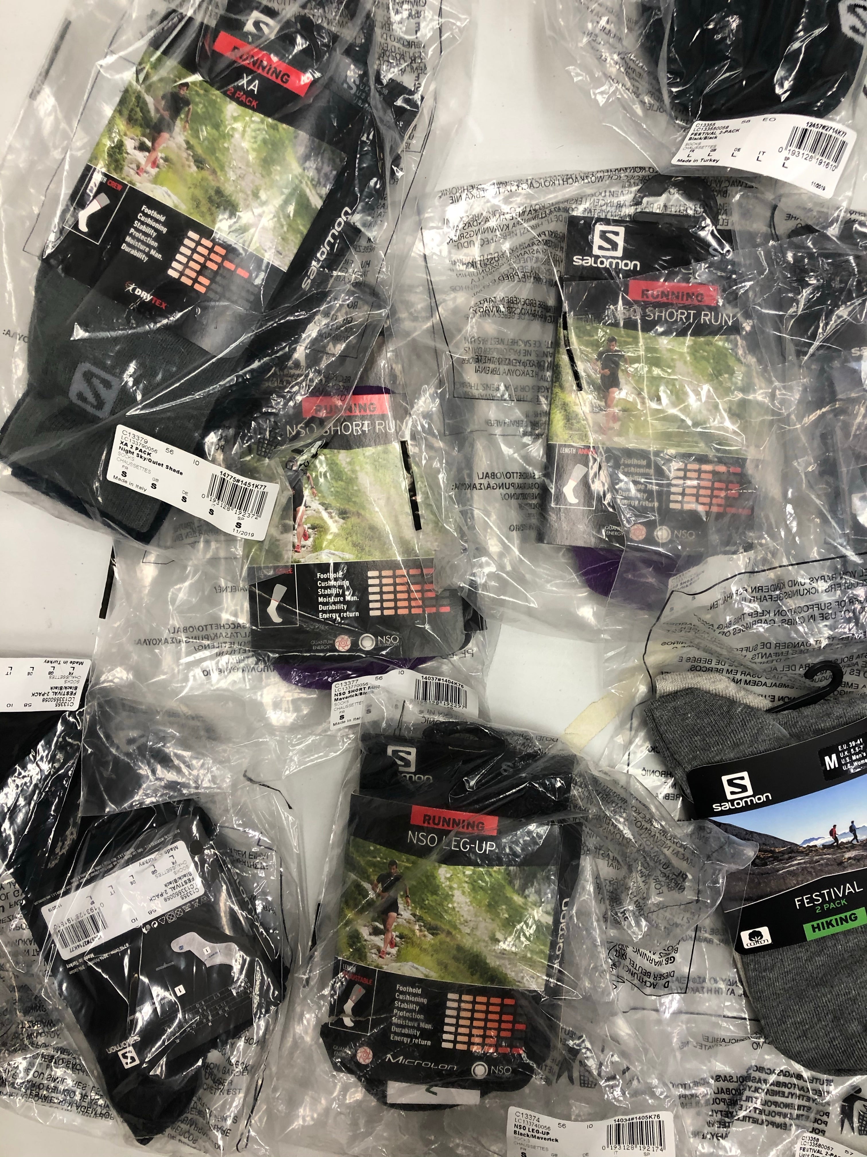 Unisex Socks Wholesale Lot, SALOMON, 18 Items, New, MSRP $330