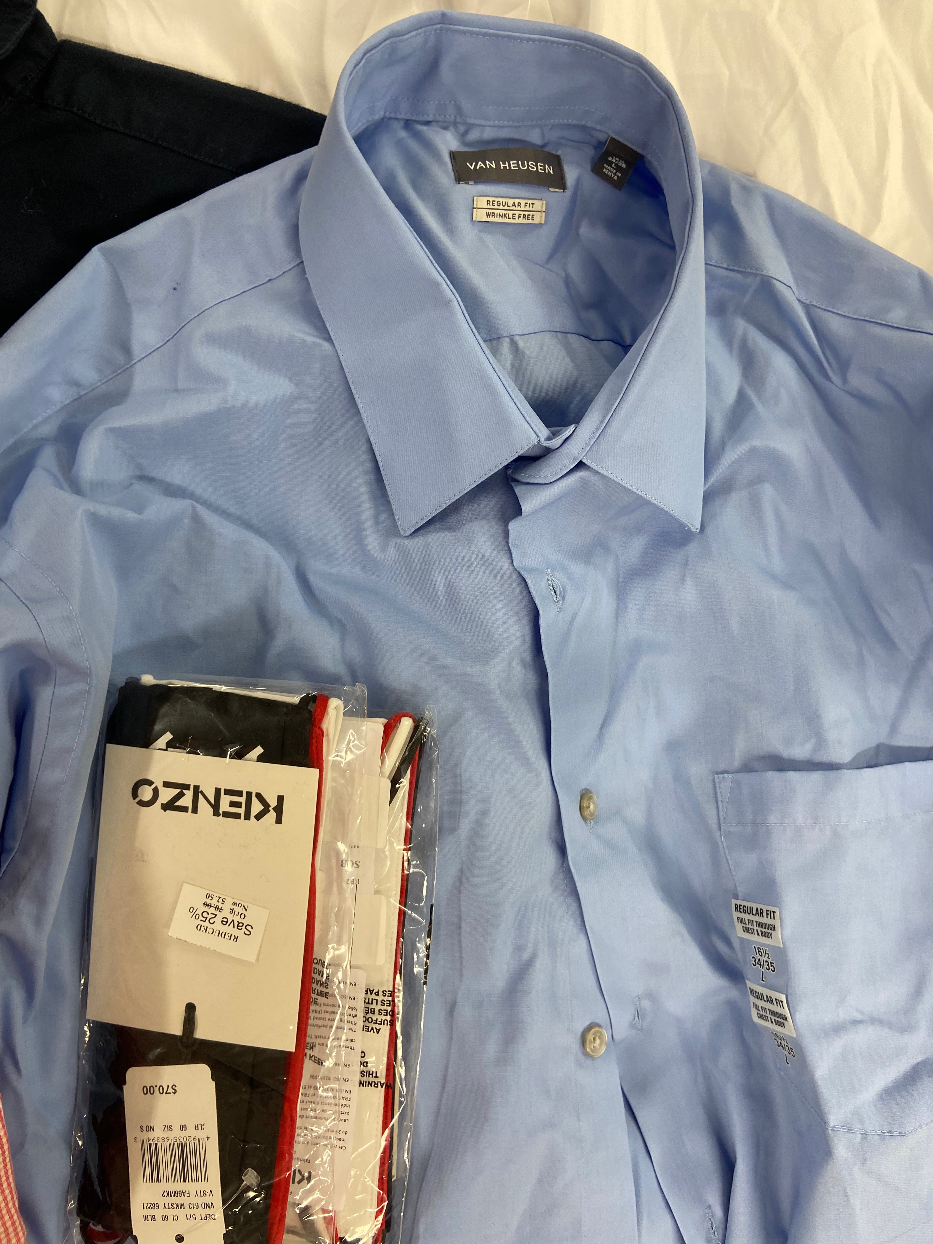 Men's Clothing Dress Shirts Wholesale Lot, LAUREN RALPH LAUREN, DOCKERS, KENZO, JAMES TATTERSAL, VAN HEUSEN and more, 16 items, Shelf Pulls, MSRP $1,003