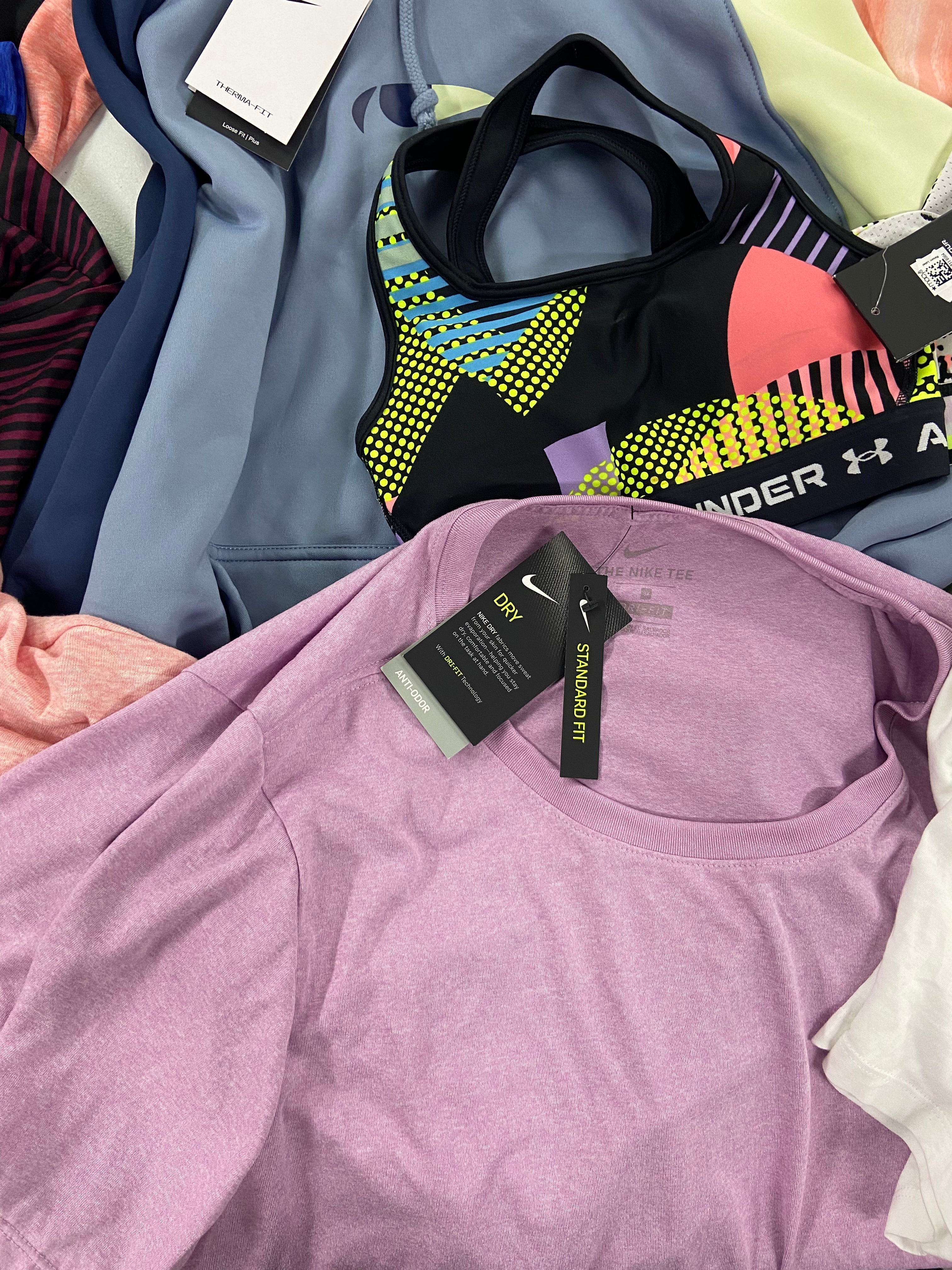Women's Clothing ACTIVEWEAR Wholesale Lot, NIKE, UNDER ARMOUR, COLUMBIA, DKNY, K-DEER and more, 18 items, Shelf Pulls, MSRP $653