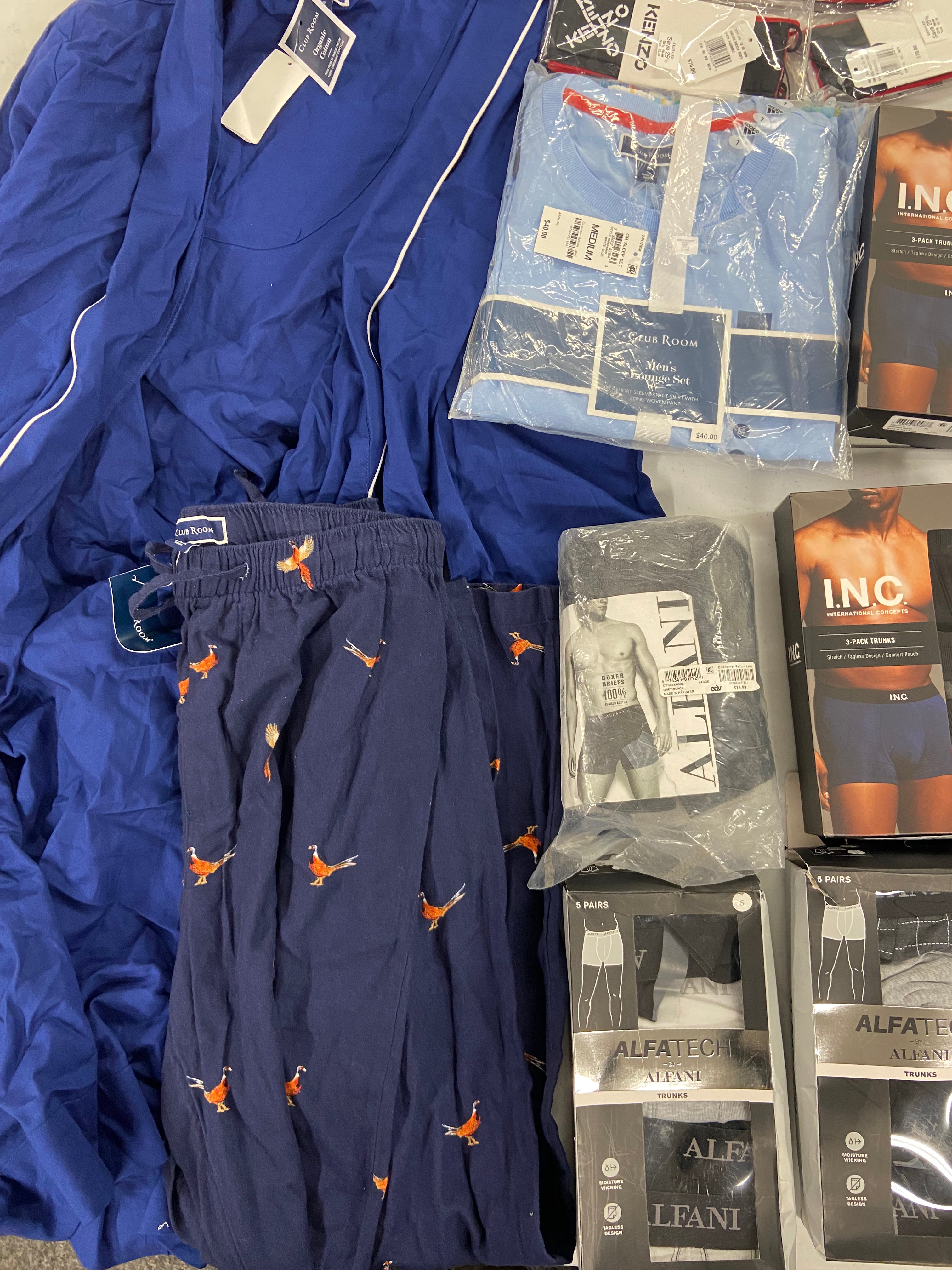 Men's Underwear & Others Wholesale Lot, CLUB ROOM, KENZO PARIS, INC, ALFANI, 14 items, Shelf Pulls, MSRP $624