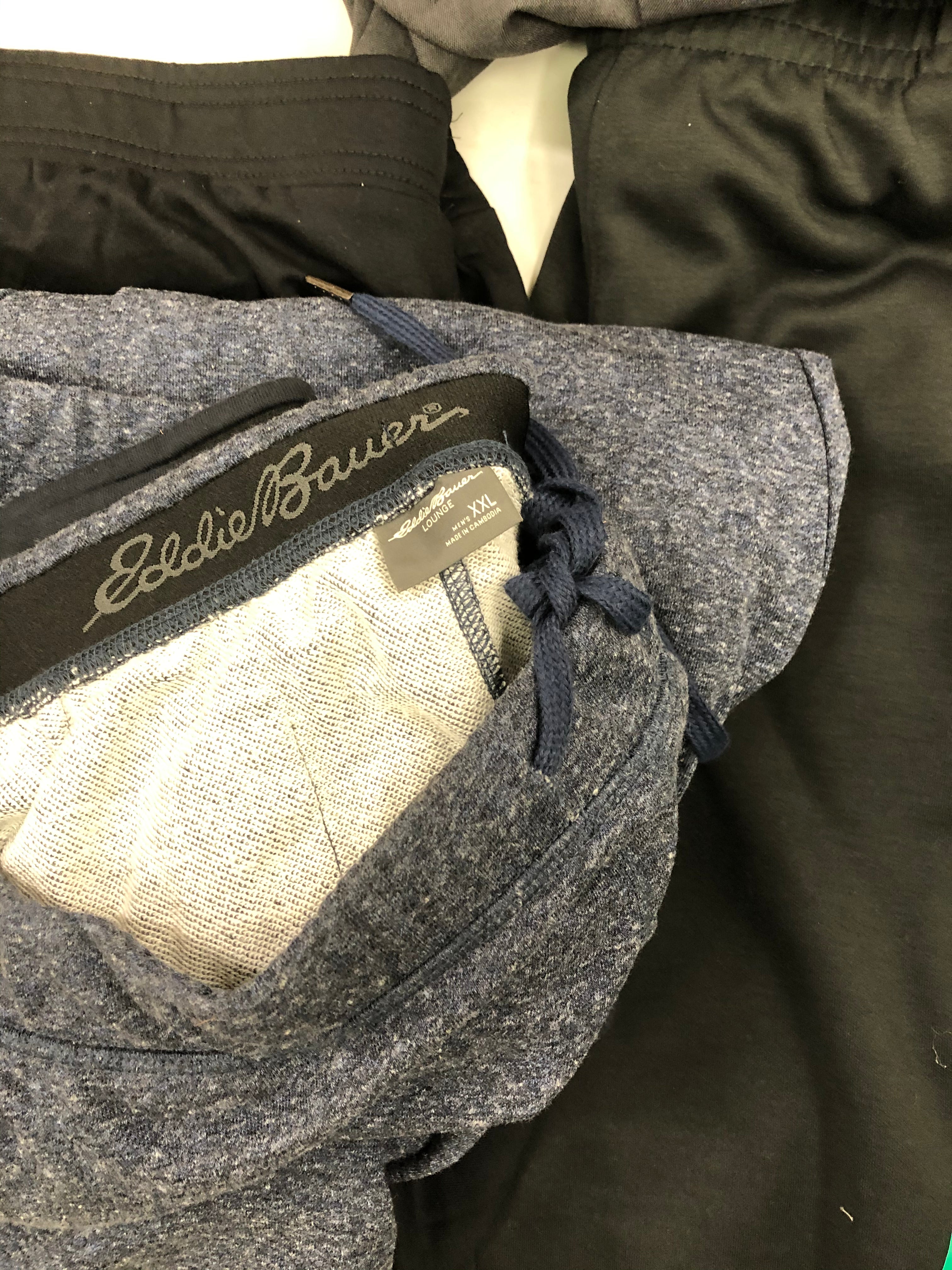 Men's Clothing Workout Pants and other pants, Wholesale Lot, FILA, EDDIE BAUER, MARC NEW YORK, ORVIS, 9 items, Shelf Pulls, MSRP $565