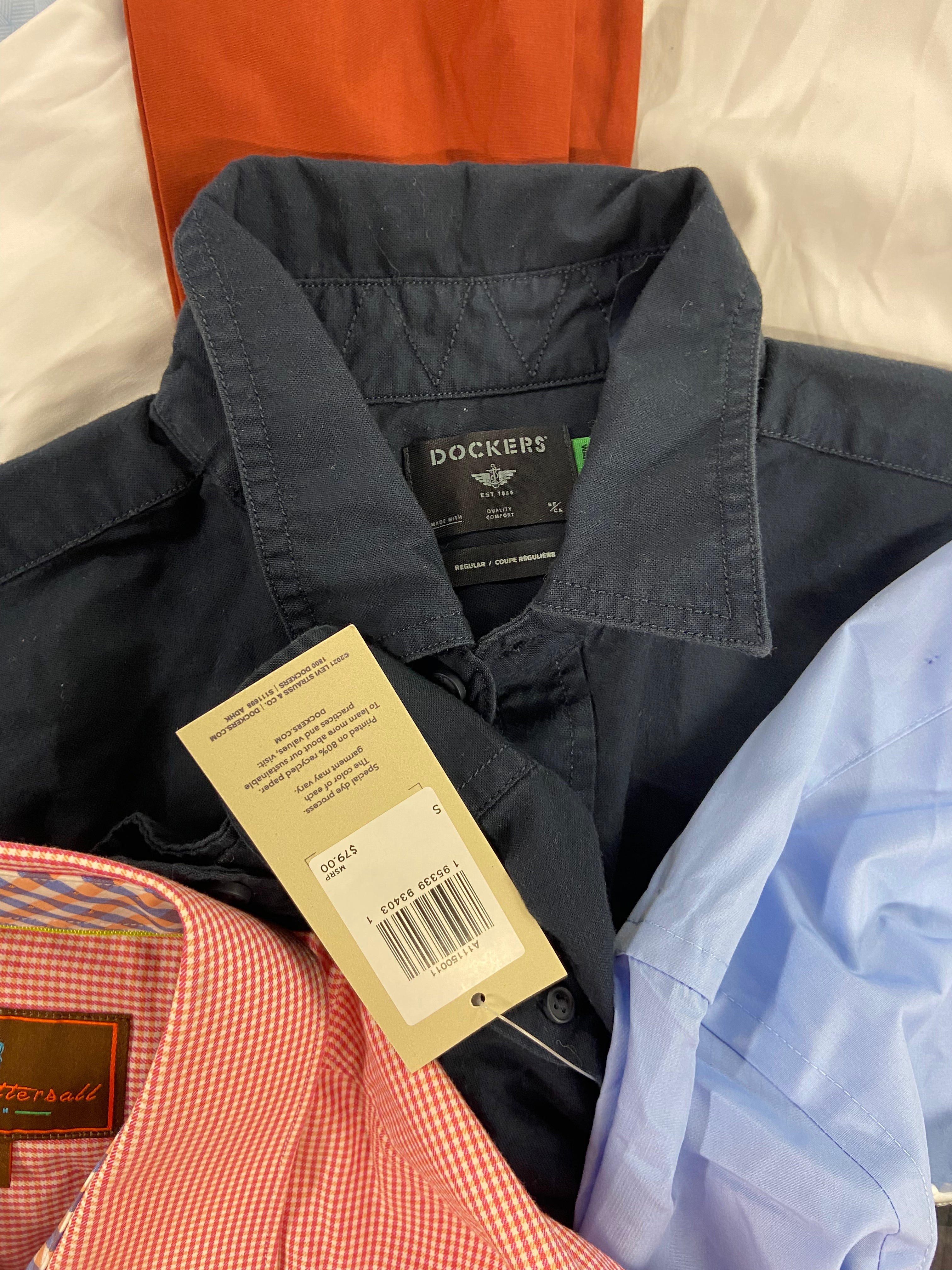 Men's Clothing Dress Shirts Wholesale Lot, LAUREN RALPH LAUREN, DOCKERS, KENZO, JAMES TATTERSAL, VAN HEUSEN and more, 16 items, Shelf Pulls, MSRP $1,003