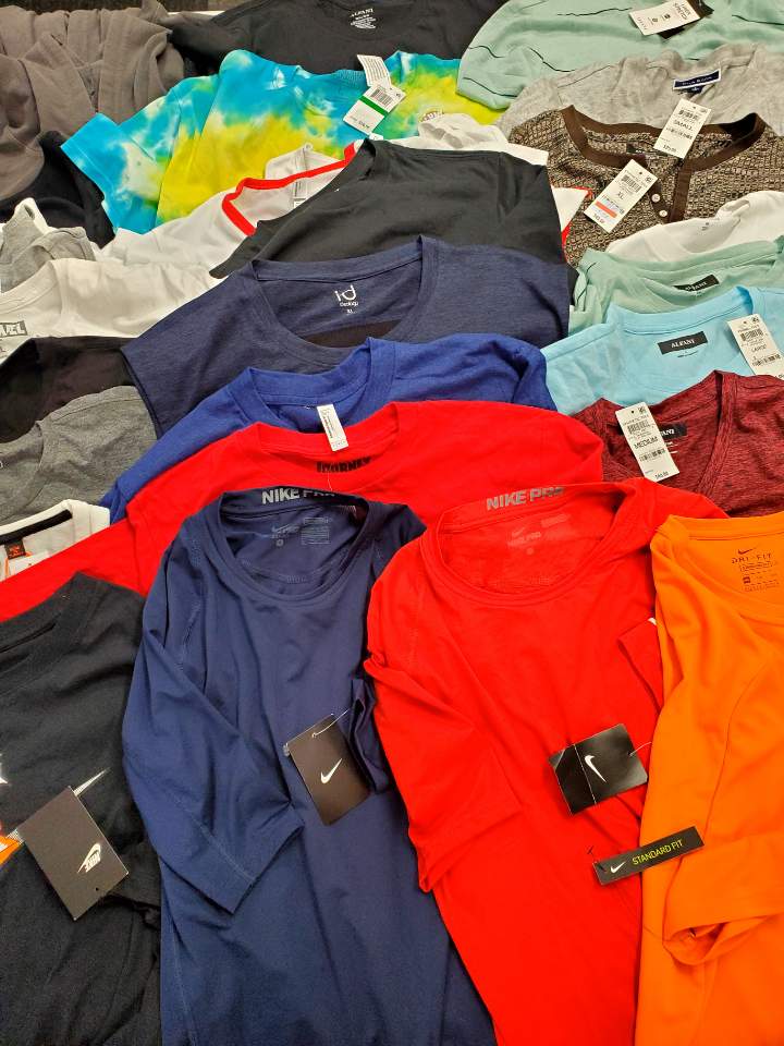 Men's Clothing Tops Wholesale Lot, NIKE, ALFANI, AMERICAN APPAREL, CLUB ROOM, IDEOLOGY and more, 33 Items, Shelf Pulls, MSRP $721