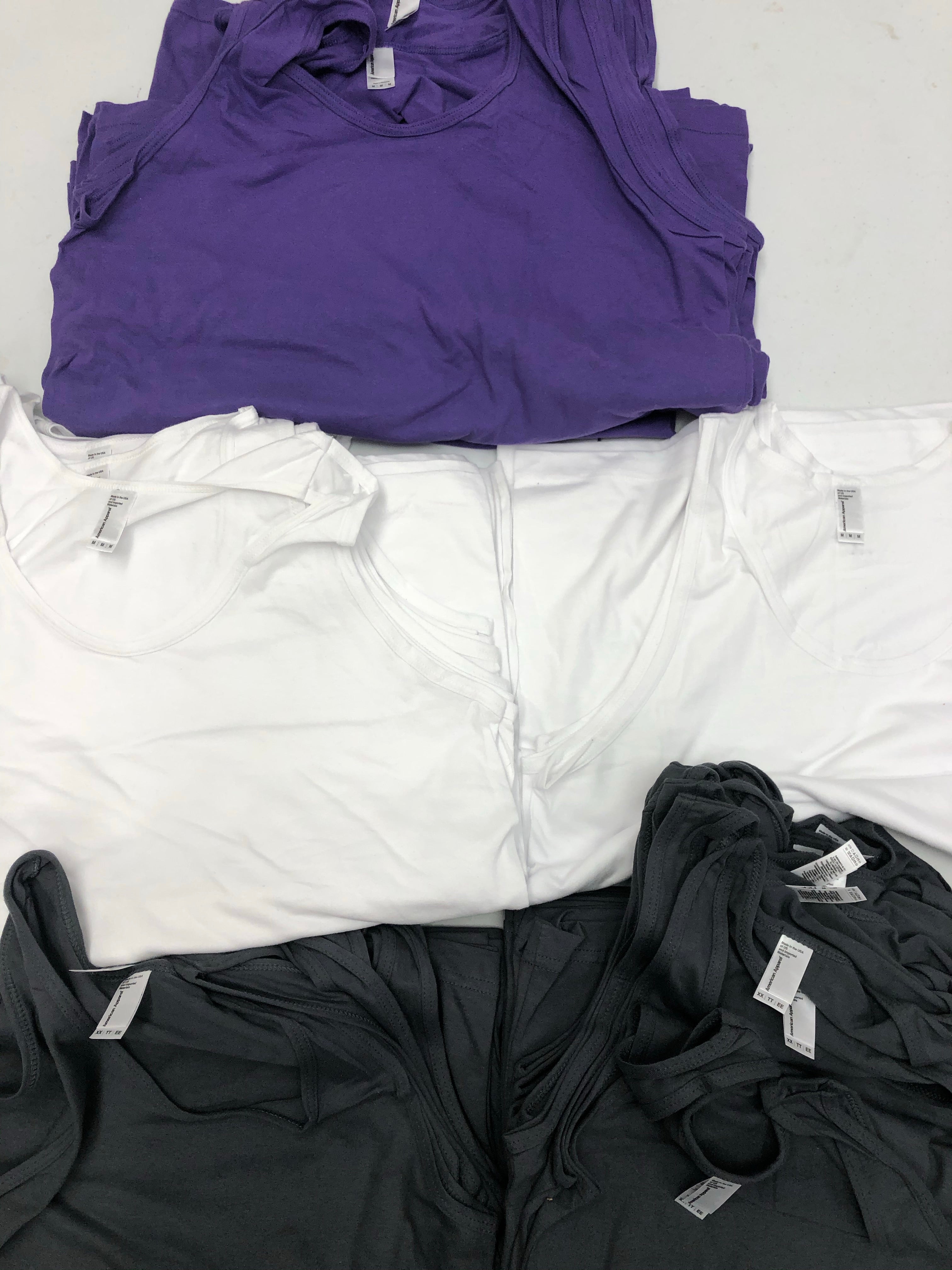 Men's Clothing Tops Sleevless Wholesale Lot, AMERICAN APPAREL ONLY, 51 Items, Shelf Pulls, MSRP $918