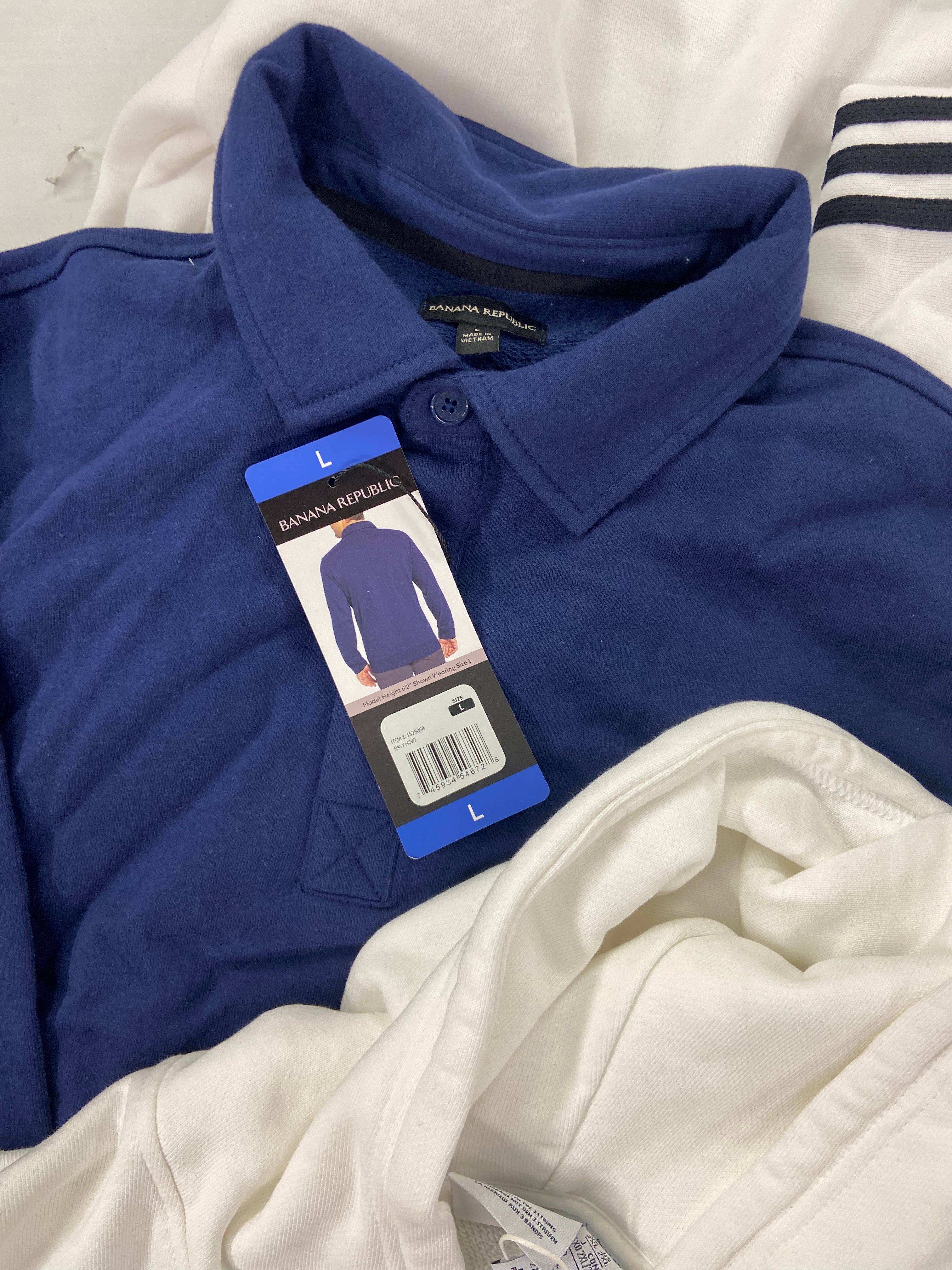 Men's Clothing Shirts Wholesale Lot, ADIDAS, NIKE, BANANA REPUBLIC, CALVIN KLEIN, NBA, NFL and more, 11 items, Shelf Pulls, MSRP $530