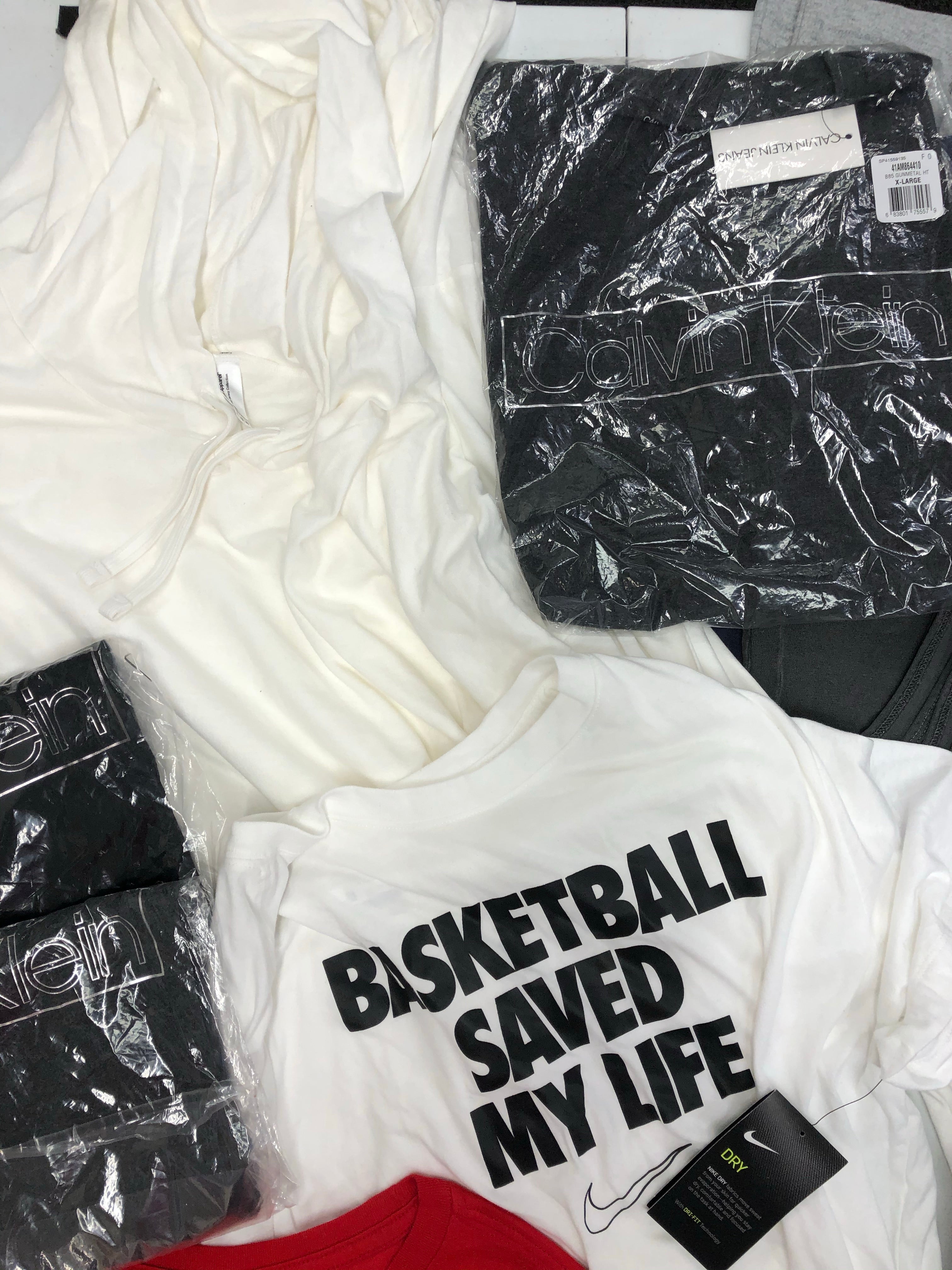 Men's Clothing Tops, T-shirt and more Wholesale Lot, CALVIN KLEIN, NIKE , GUESS, AMERICAN APPAREL, 43 Items, Shelf Pulls, MSRP $1,003
