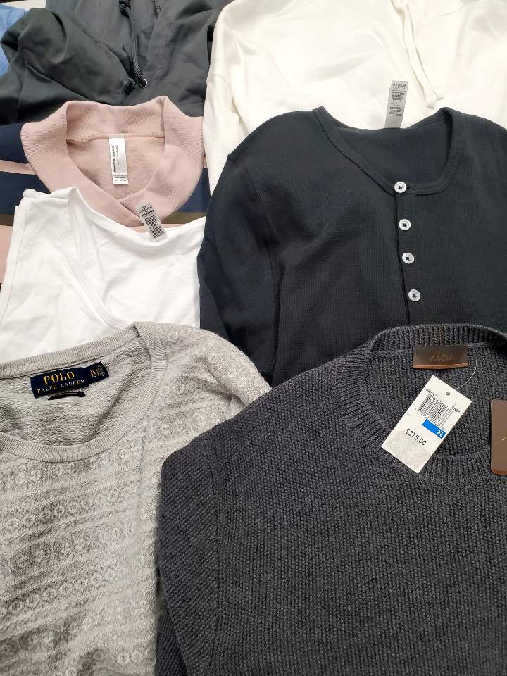 Men's Clothing Tops Wholesale Lot, ALTEA, POLO RALPH LAUREN, AMERICAN APPAREL, 18 Items, Shelf Pulls, MSRP $891