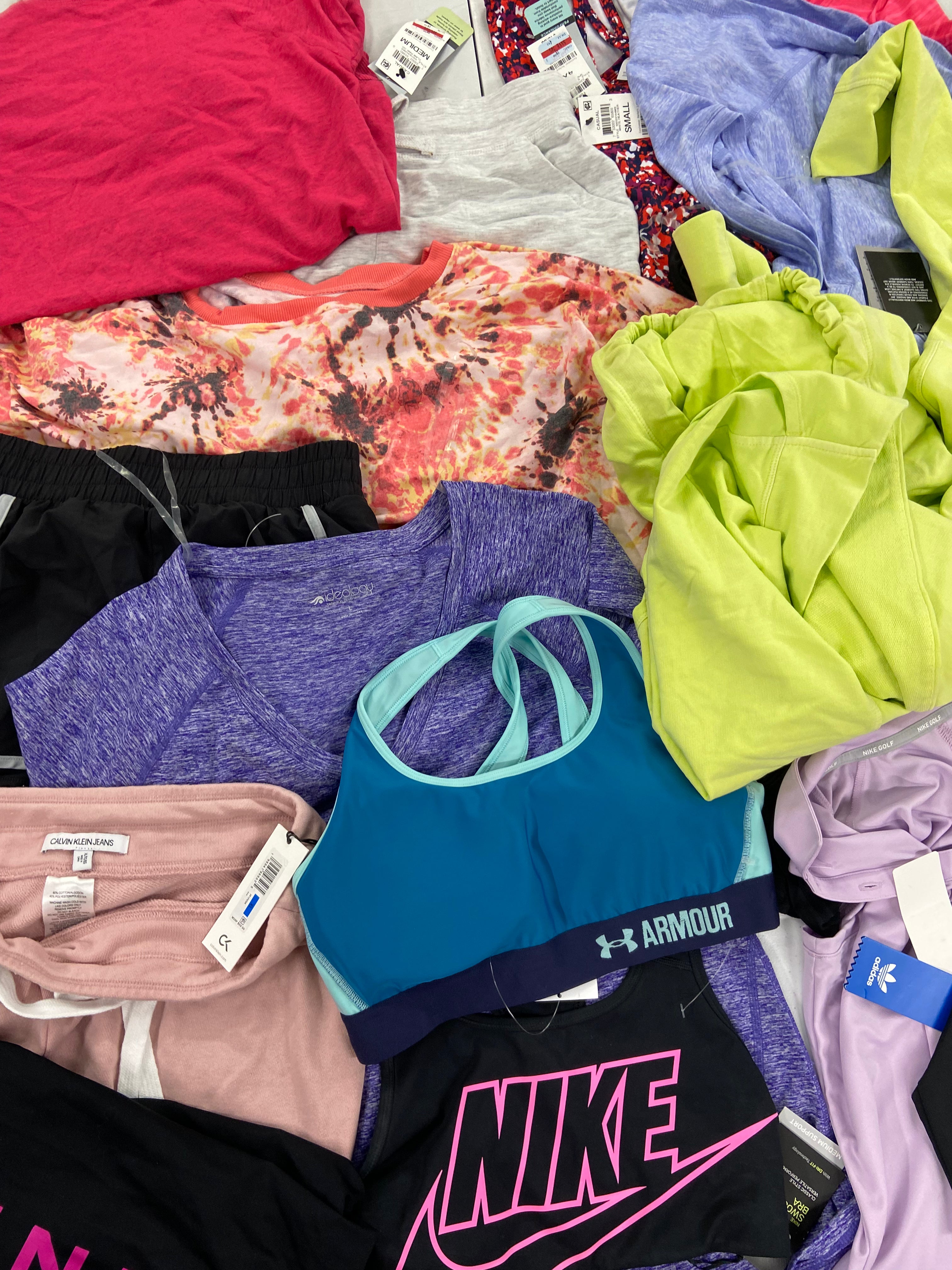 Women's Clothing Activewear Wholesale Lot, DKNY, NIKE, CALVIN KLEIN, ADIDAS, UNDER ARMOUR, IDEOLOGY and more, 18 items, Shelf Pulls, MSRP $631