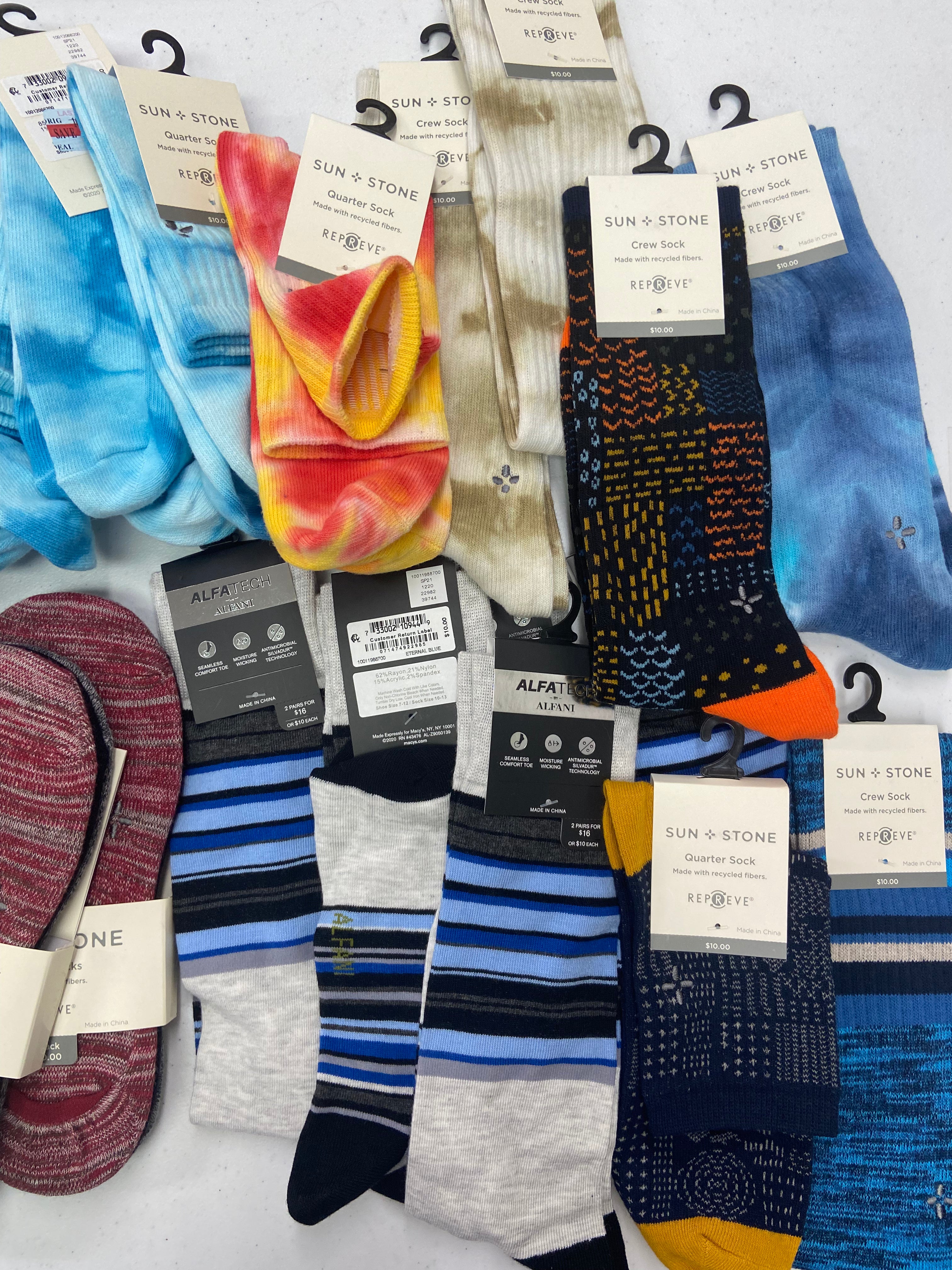 Men's Socks Only Wholesale Lot, ALFANI, SUN + STONE, 42 items, Shelf Pulls, MSRP $584