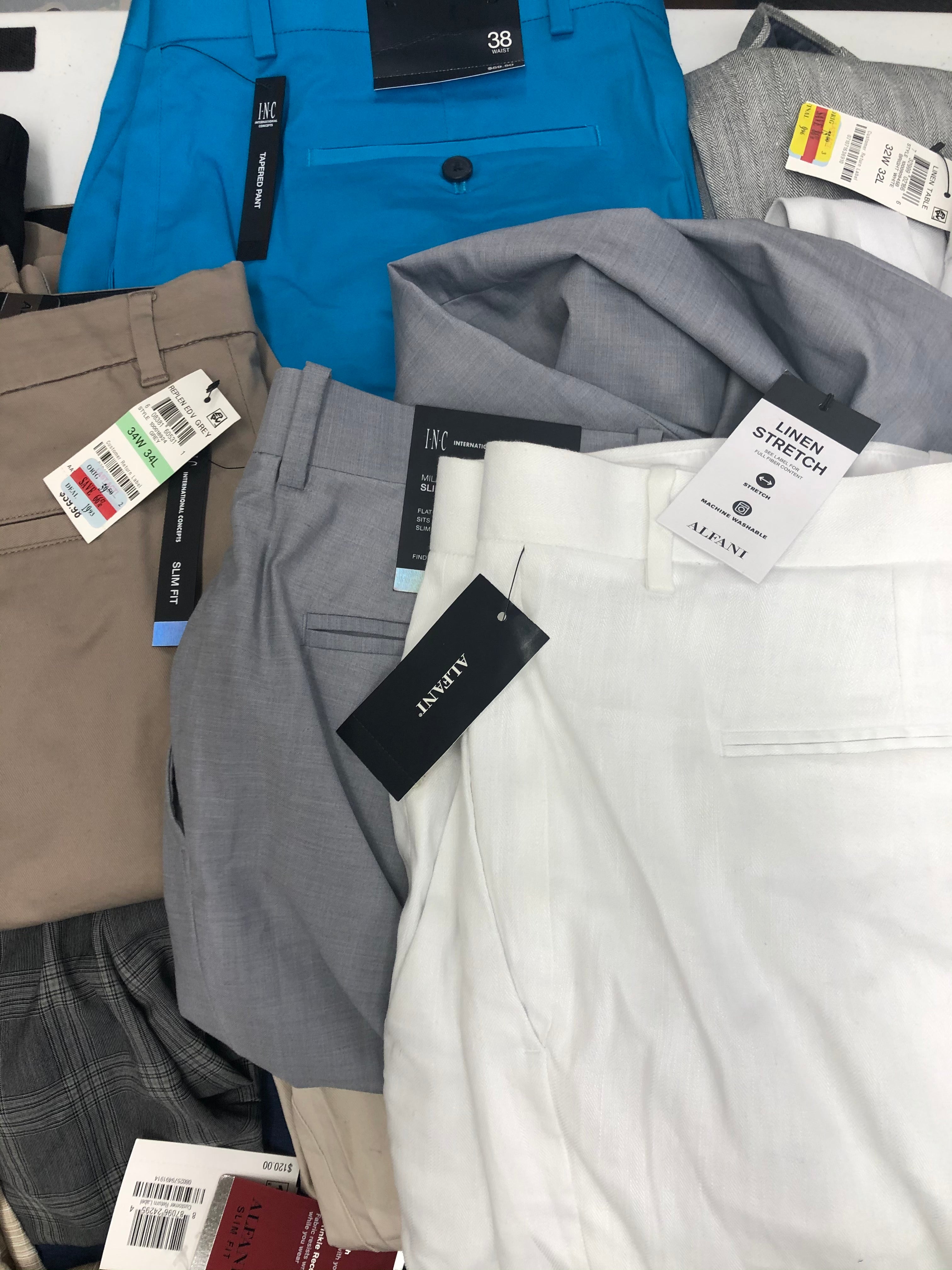 Men's Clothing Bottom Wholesale Lot, POLO RALPH LAUREN, DKNY, LEVI'S, TASSO ELBA, ALFANI and more,  33 Units, Shelf Pulls, MSRP $2,433.49