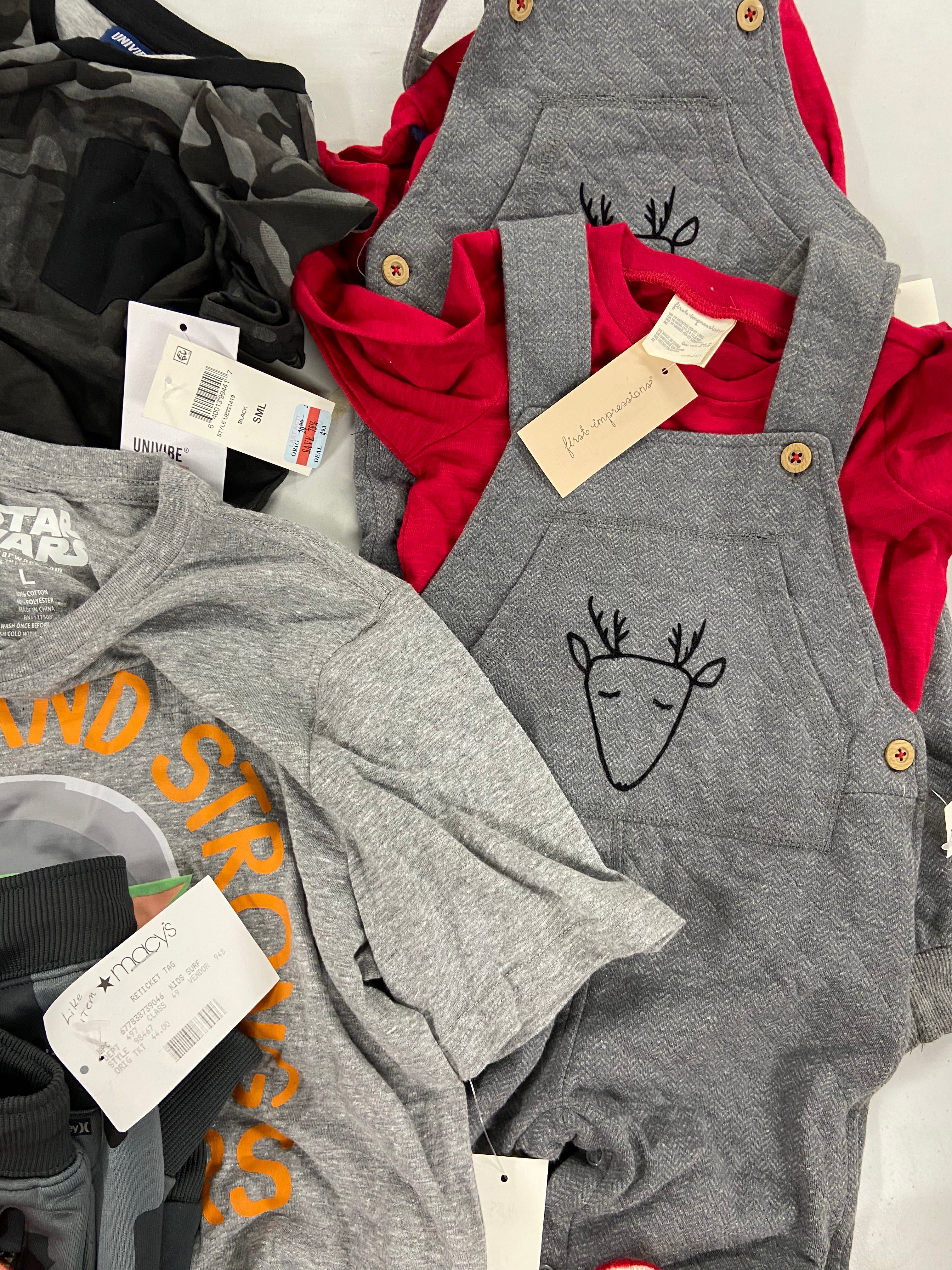 Kid's Clothing Wholesale Lot, HURLEY, TOMMY HILFIGER, CARTER'S, STARWARS, NIKE, UNIVIBE, CHAMPION and more, 16 items, Shelf Pulls, MSRP $523