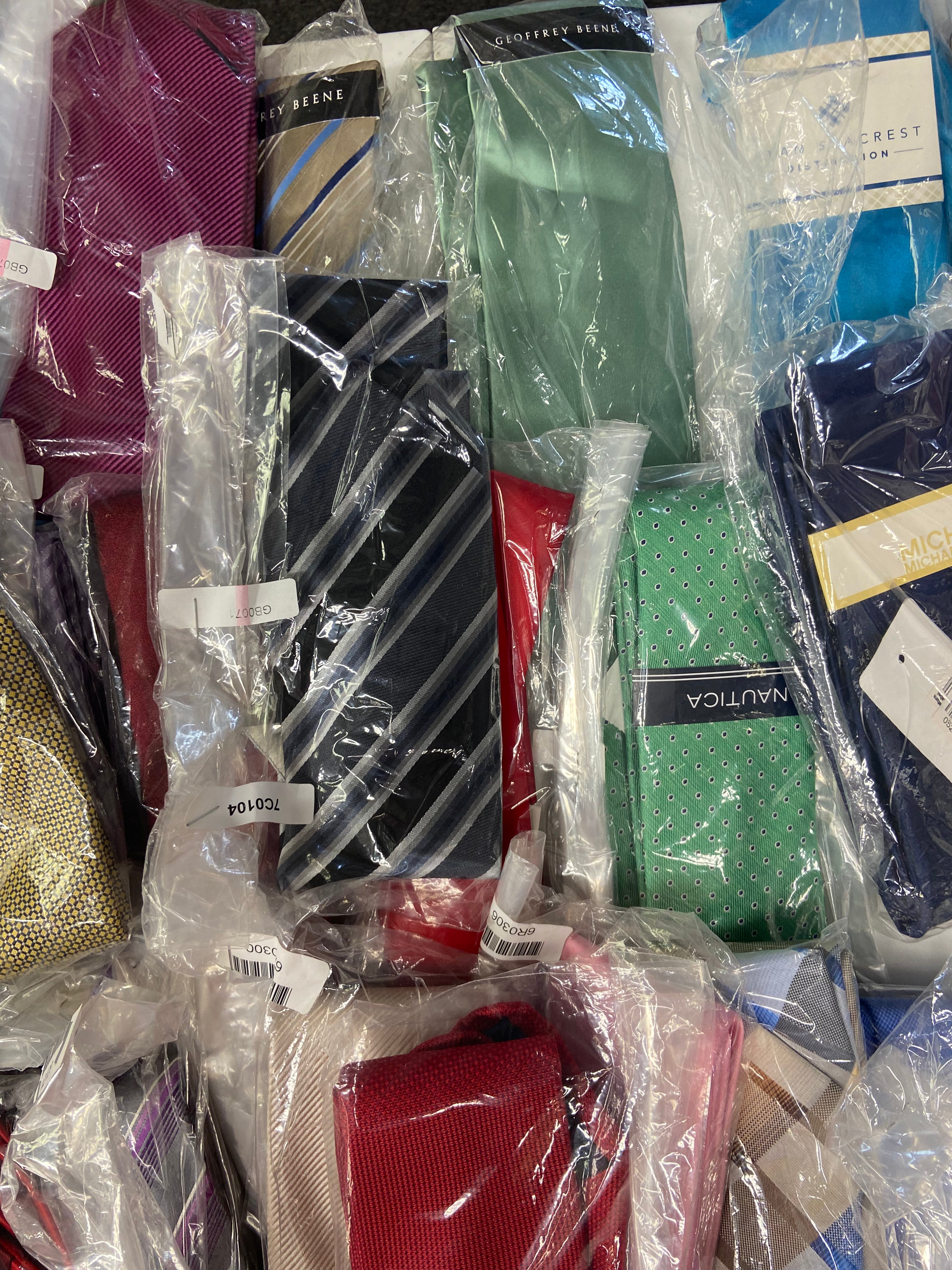 Men's Neckties Wholesale Lot, NAUTICA, TOMMY HILFIGER, MICHAEL KORS, KENNETH COLE, RYAN SEACREST, CALVIN KLEIN, and more, 108 items, CUSTOMER RETURNS
