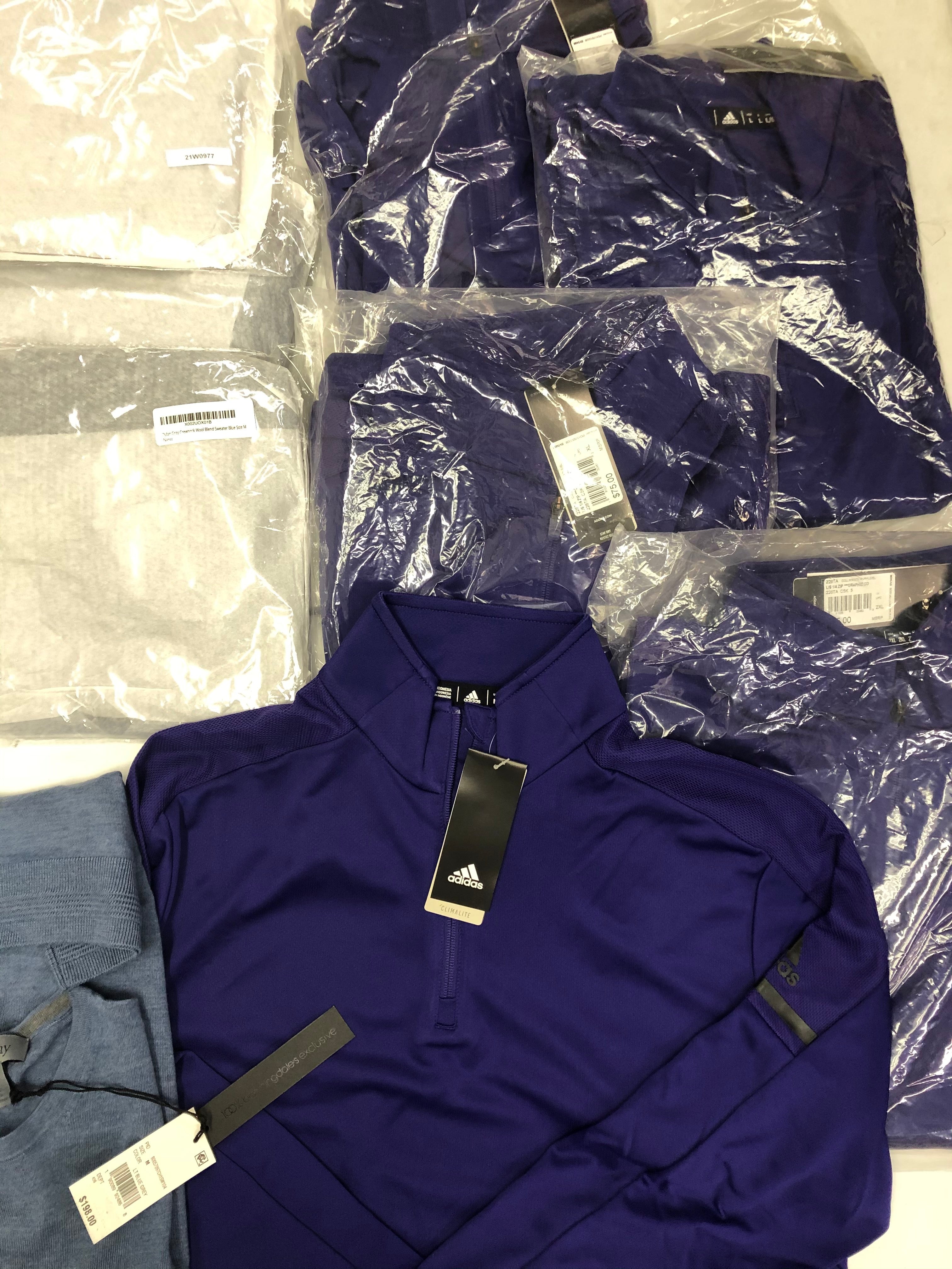 Men's Clothing Tops and Scarf Wholesale Lot, ADIDAS, STEVE MADDEN, DYLAN GRAY, 10 items, New, MSRP $1,213