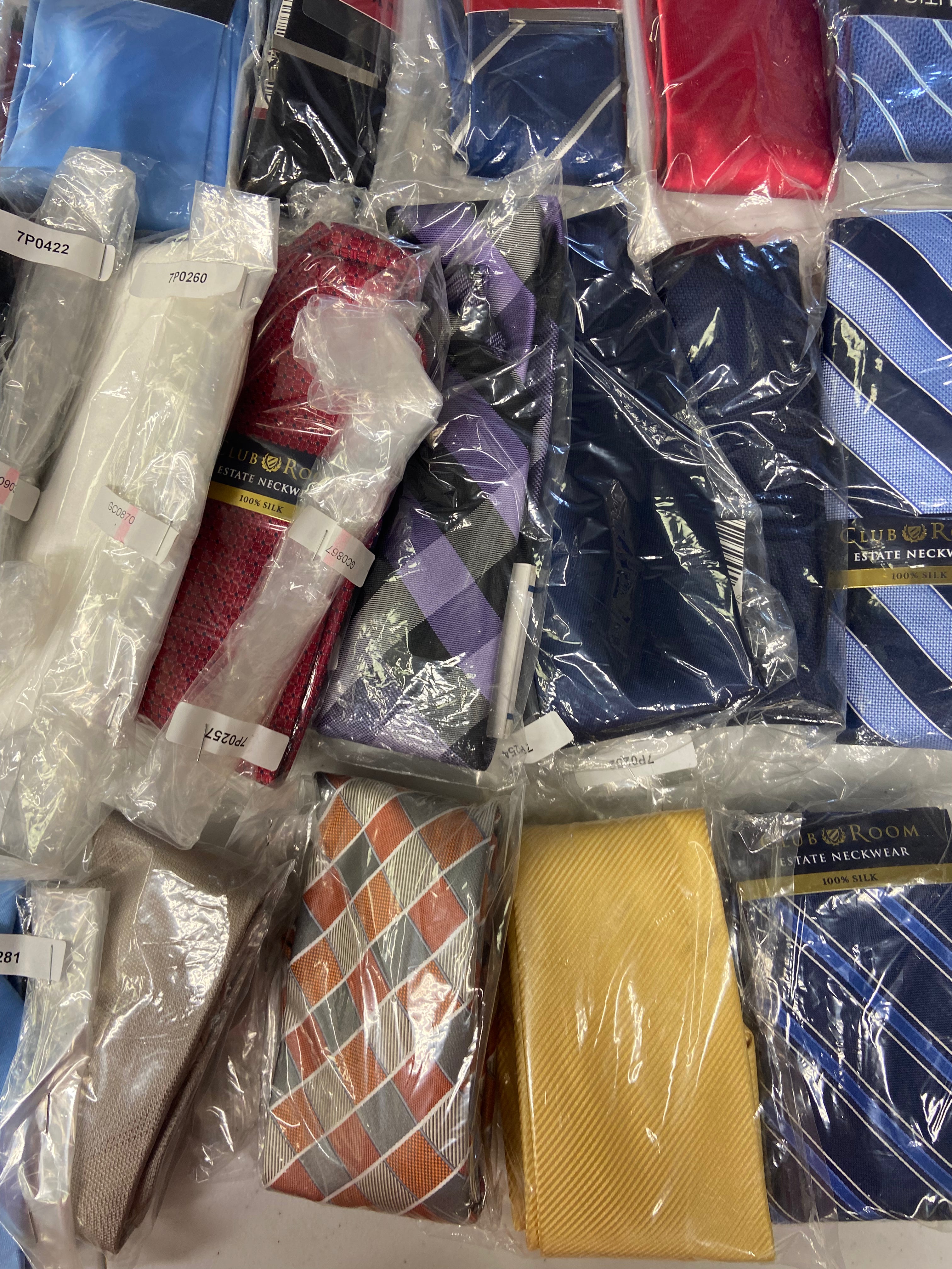 Men's Neckties Wholesale Lot, TOMMY HILFIGER, DKNY, MICHAEL KORS, KENNETH COLE, RYAN SEACREST, CALVIN KLEIN, CLUB ROOM and more, 66 items, CUSTOMER RETURNS
