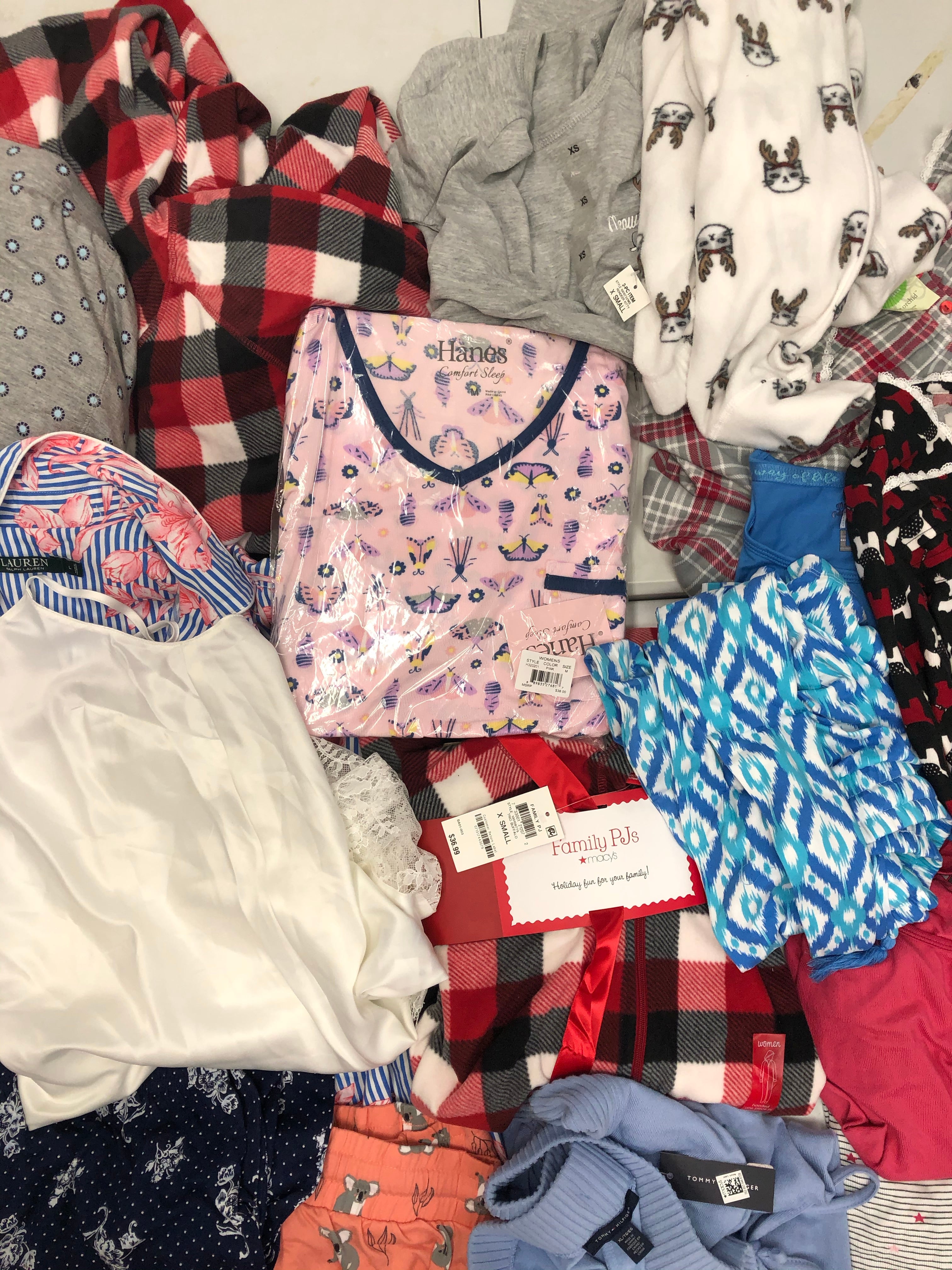 Women's Clothing Pajama Wholesale Lot, Lauren Ralph Lauren, Tommy Hilfiger, Charter Club, Family Pajamas, Muk Luks, Hanes and more, 14 Units, Shelf Pulls, MSRP $658.98