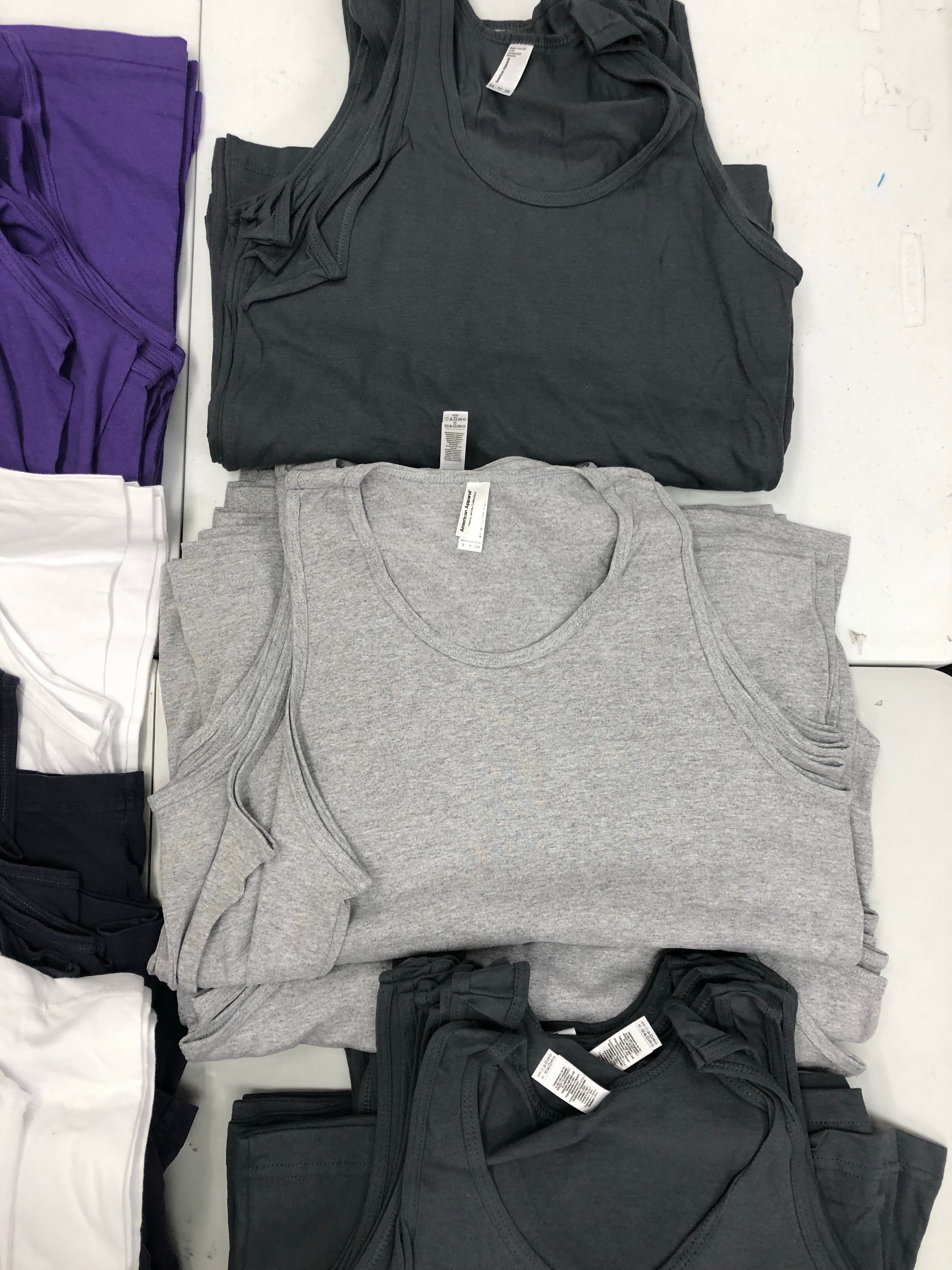 Men's Clothing Tops Sleeveless Wholesale Lot, AMERICAN APPAREL Only, 95 Items, Shelf Pulls, MSRP $1,710