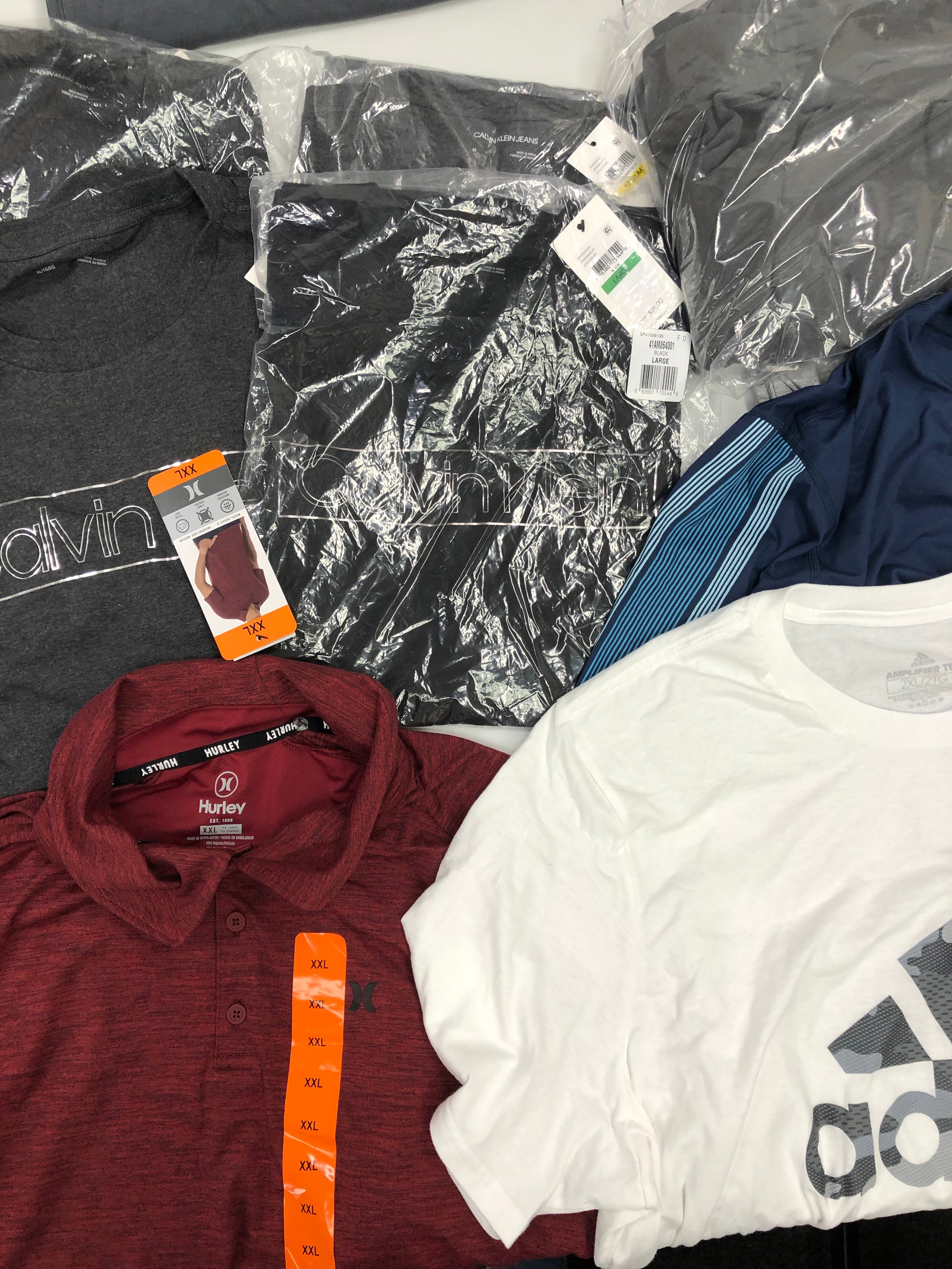 Men's Clothing Tank Tops, Shirts Wholesale Lot, ADIDAS, CALVIN KLEIN, GERRY, HURLEY, AMERICAN APPAREL, 33 items, Shelf Pulls, MSRP $786