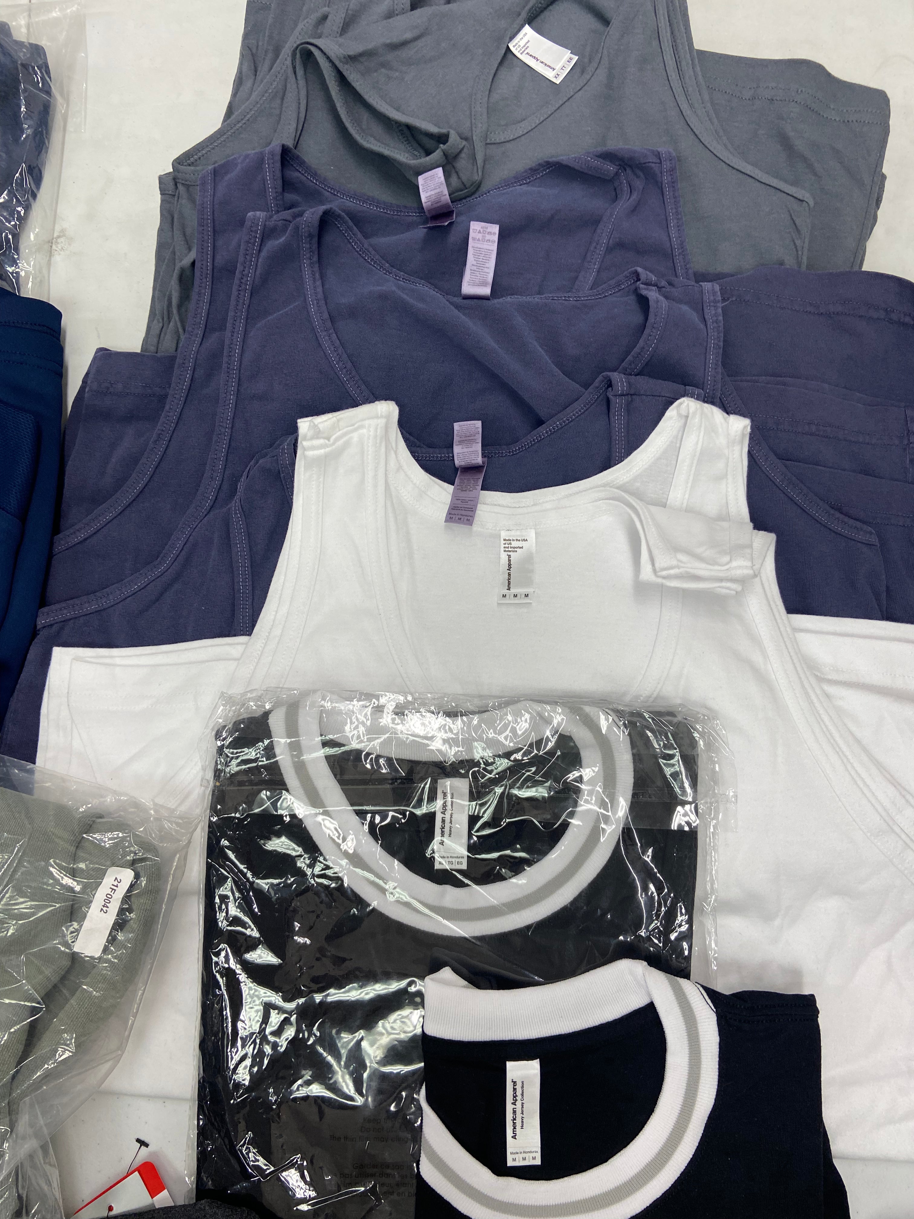 Men's Clothing Tops Wholesale Lot, ADIDAS, CALVIN KLEIN, HURLEY, HANG TEN, DAM GOOD, CATERPILLAR, AMERICAN APPAREL, 27 items, Shelf Pulls, MSRP $871