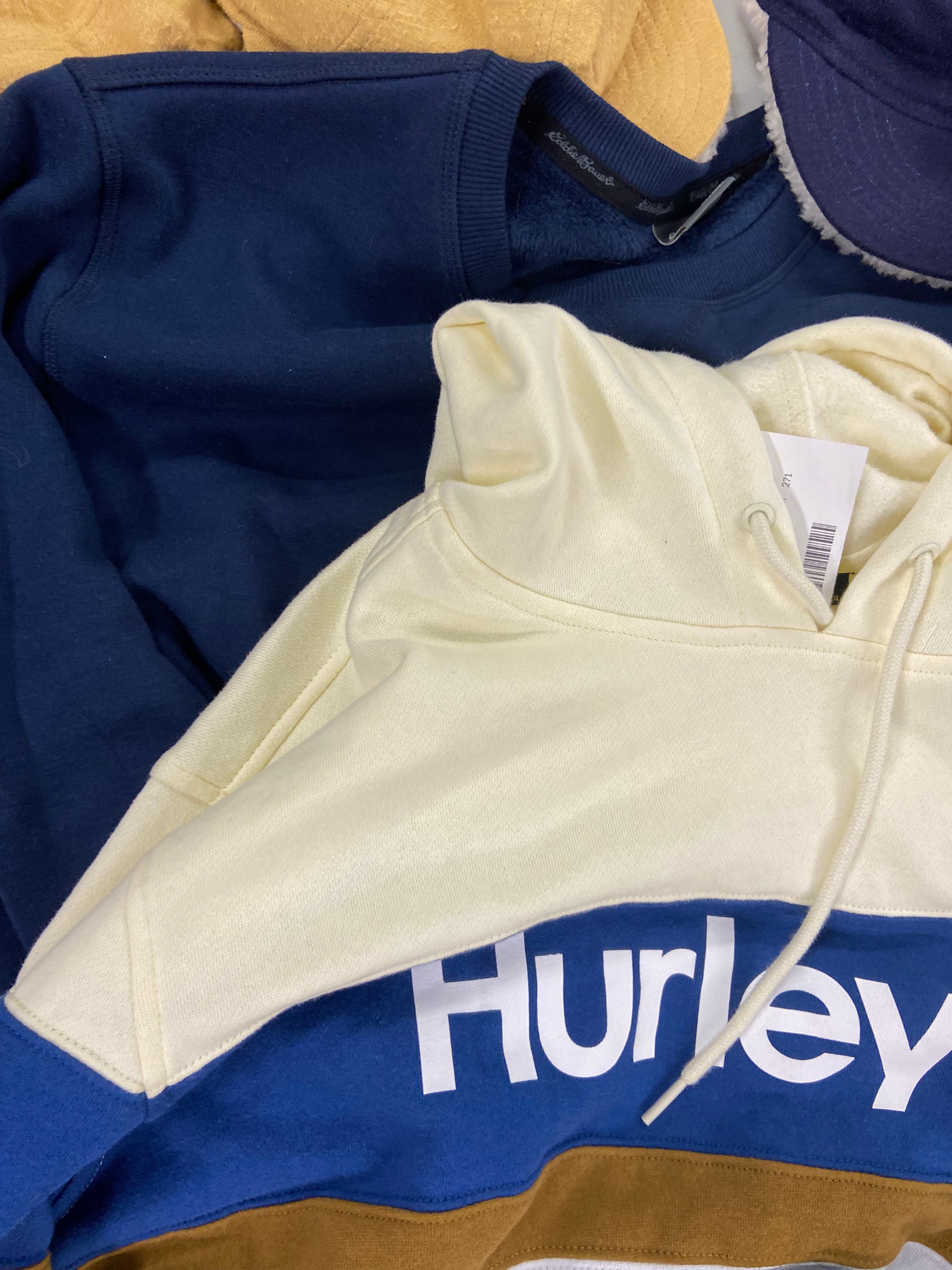 Men's Clothing Sweatshirts, Hats & Others, Wholesale Lot, PUMA, NEW ERA, HURLEY, EDDIE BAUER, CHAMPION and more, 17 items, Shelf Pulls, MSRP $1,002