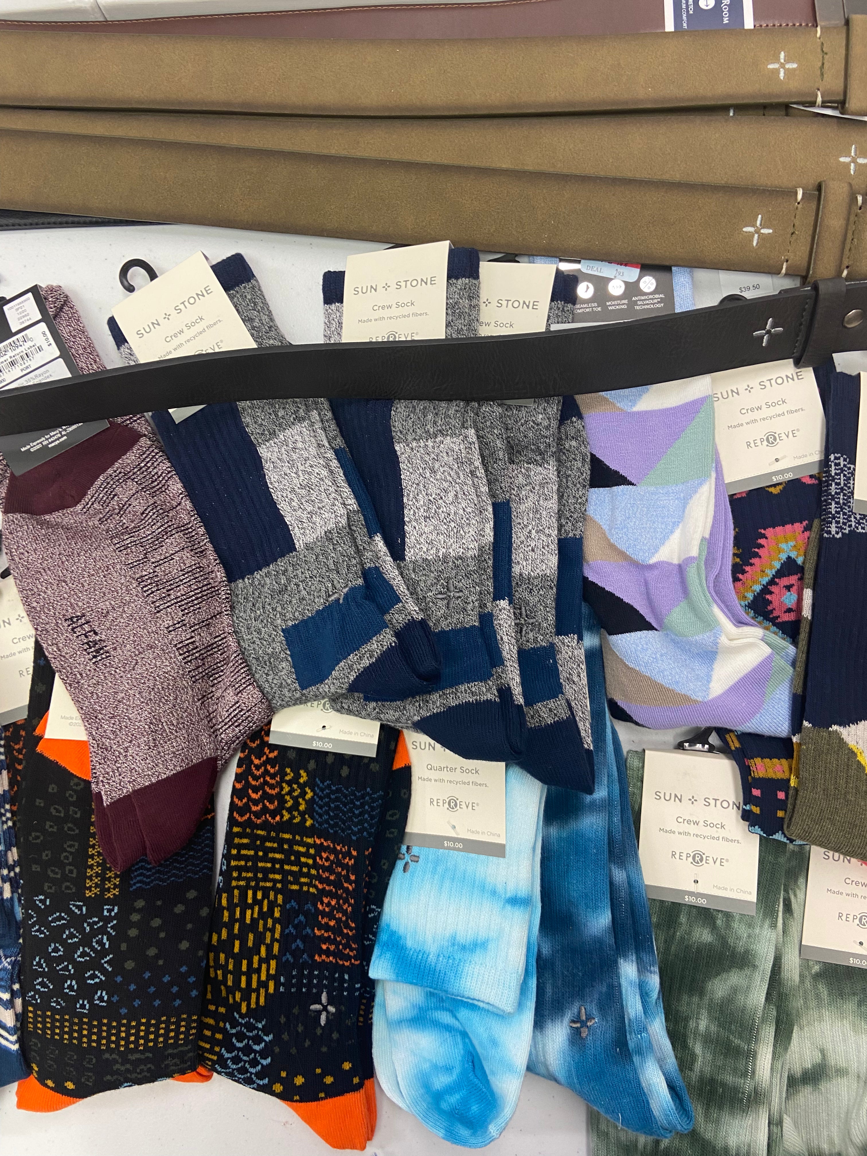 Men's Socks & Belts Wholesale Lot, CLUB ROOM, SUN + STONE and more, 34 items, Shelf Pulls, MSRP $592