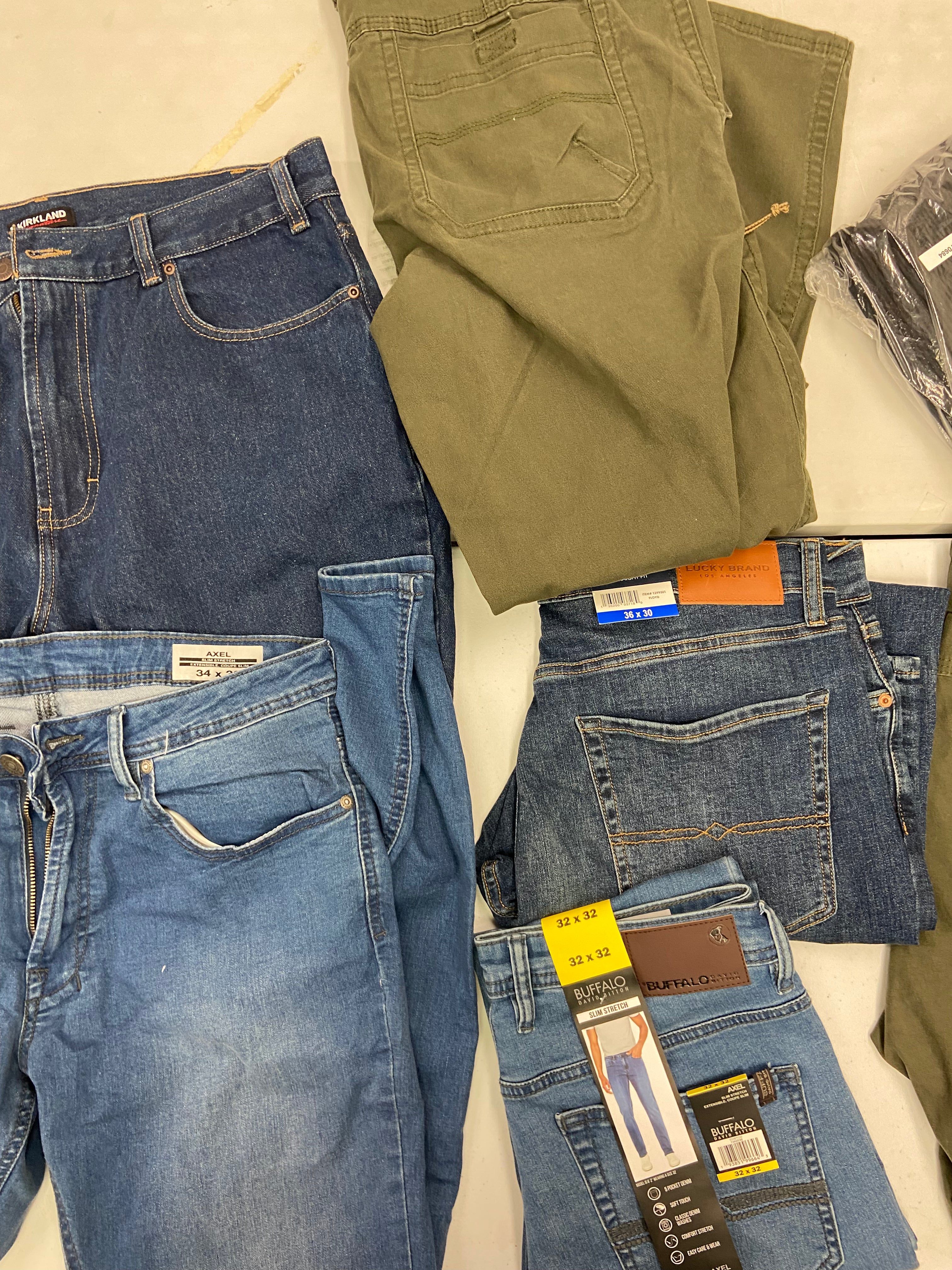 Men's Clothing Pants & Jeans Wholesale Lot, LUCKY BRAND, KIRKLAND, GH BASS, BUFFALO and more, 7 items, Shelf Pulls, MSRP $394