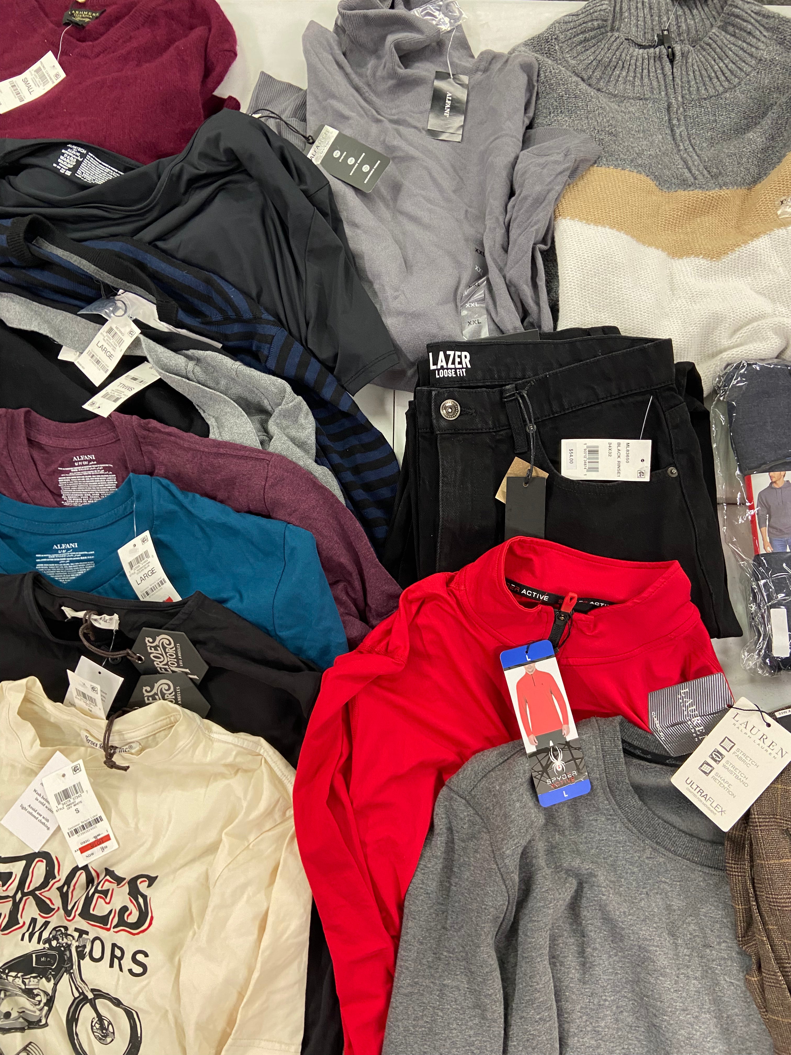 Men's Clothing Sweaters & Others, Wholesale Lot, RALPH LAUREN, EDDIE BAUER, SPYDER, CLUBROOM, LAZER and more 15 items, Shelf Pulls, MSRP $820