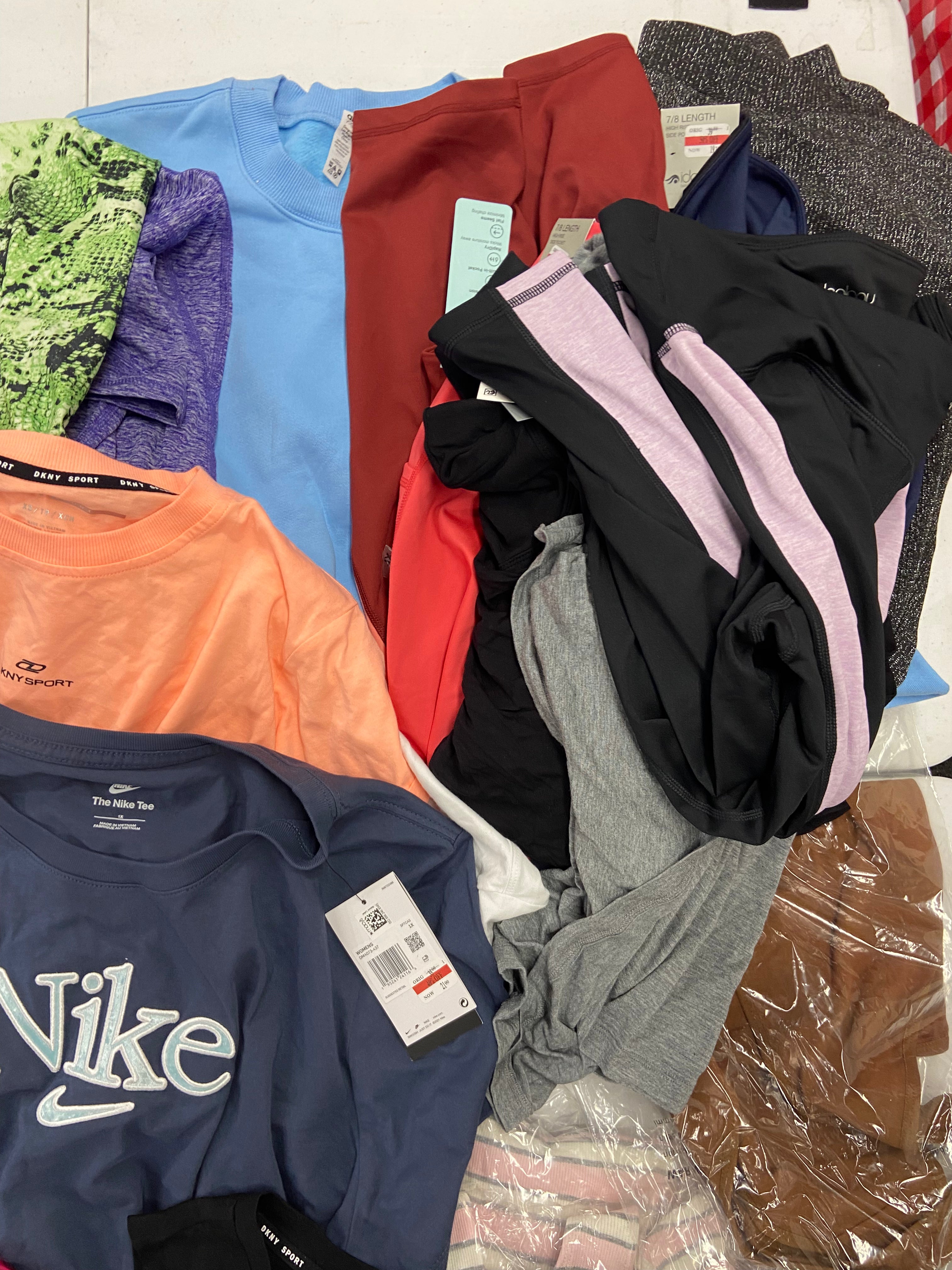 Women's Clothing Activewear & Others Wholesale Lot, ADIDAS, ALFANI, AMERICAN APPAREL, DKNY, CALVIN KLEIN  and more, 32 items, Shelf Pulls, MSRP $904