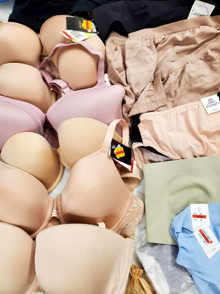 Women's Clothing Intimates Wholesale Lot, BALI, CALVIN KLIEN, FREE PEOPLE, WACOAL, INC and more, 46 items, Shelf Pulls, MSRP $1,221