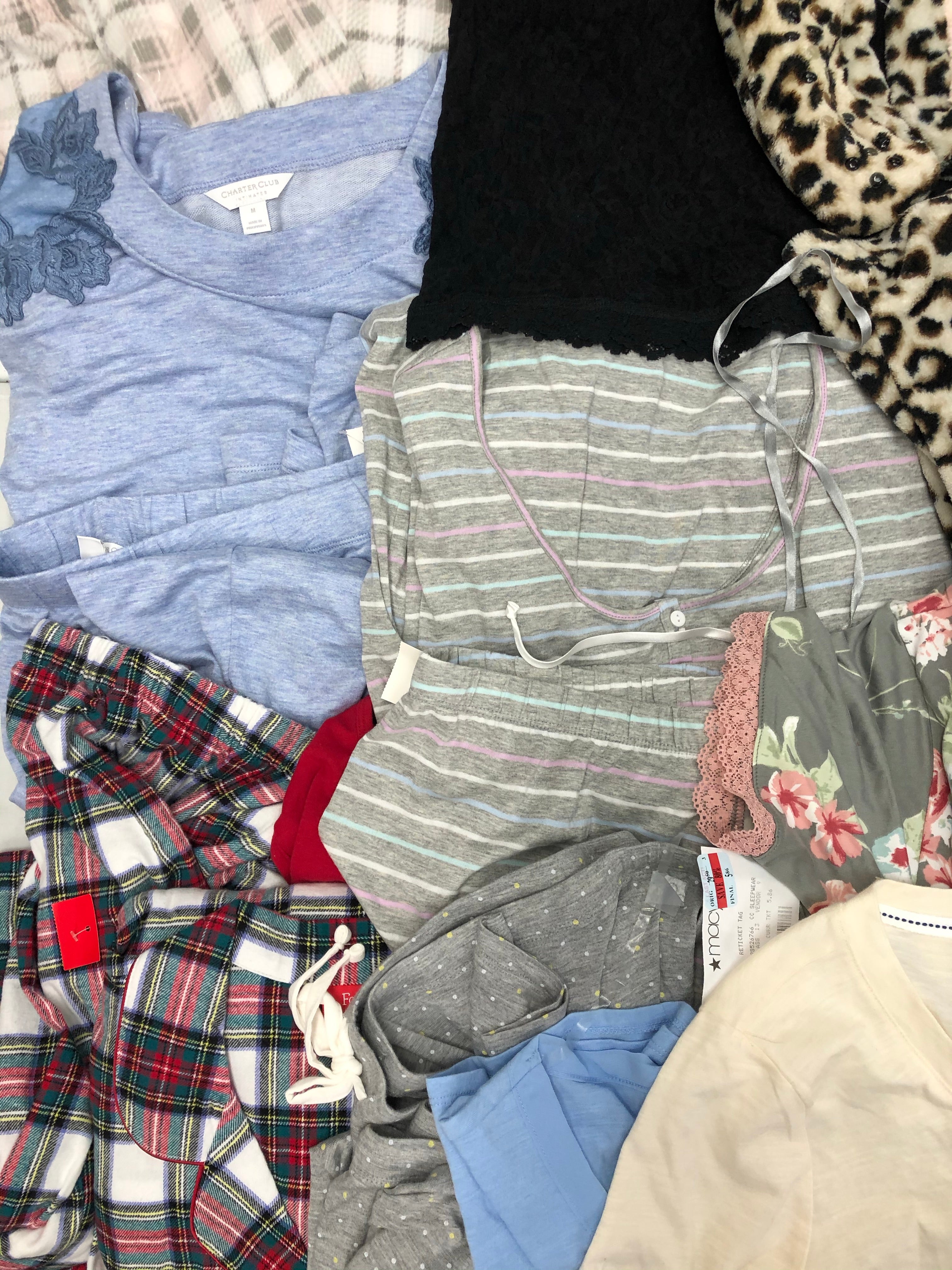 Women's Clothing Pajama Wholesale Lot, FLORA, Hanes, MISS ELAINE, HARTER CLUB, FAMILY PJS and more, 27 Units, Shelf Pulls, MSRP $1,095