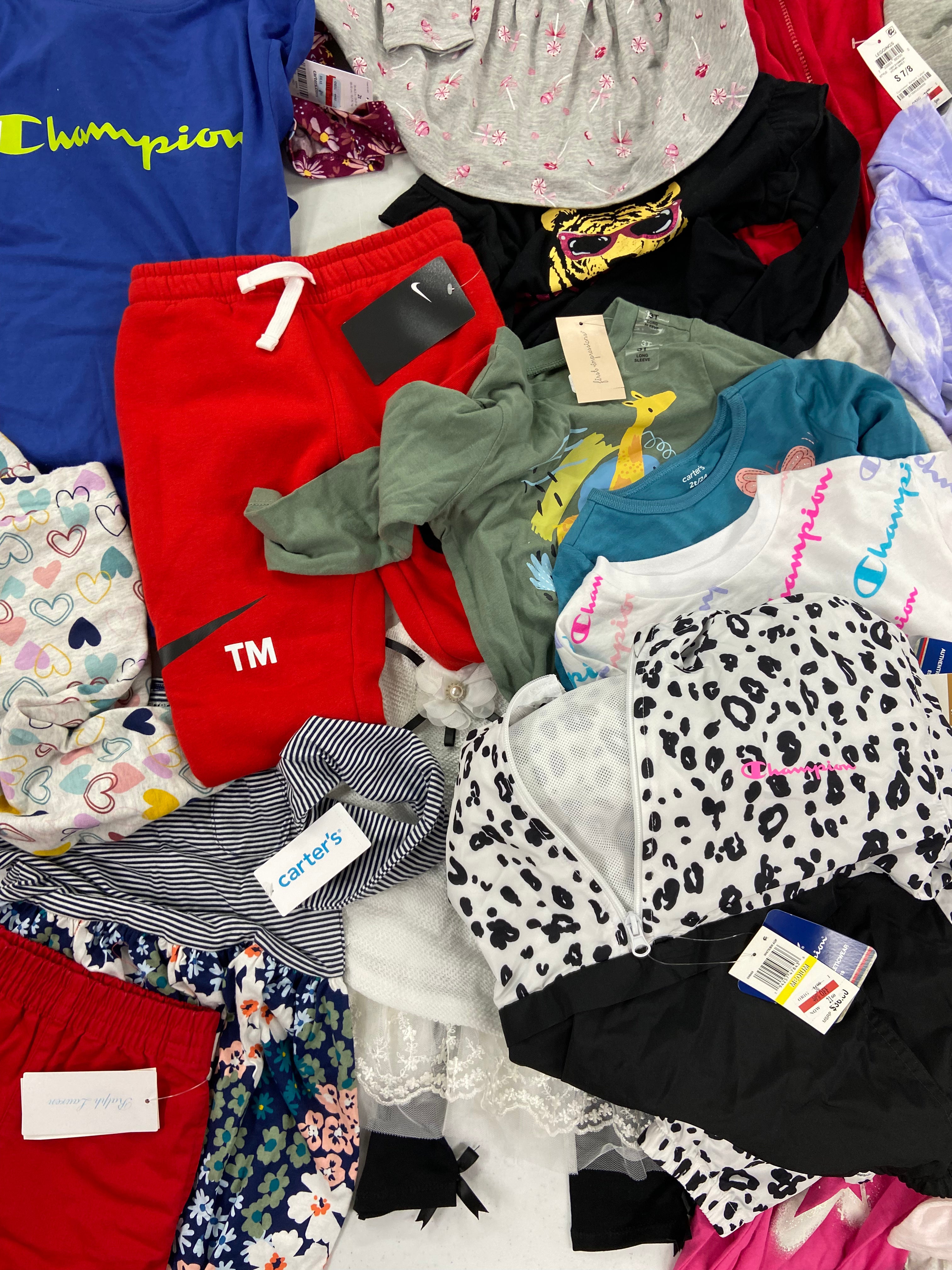 Kid's / Baby's Clothing Assorted Wholesale Lot, NIKE, POLO RALPH LAUREN, KIDS HEADQUARTERS, CARTER'S, RARE EDITIONS, CHAMPION and more, 29 items, Shelf Pulls, MSRP