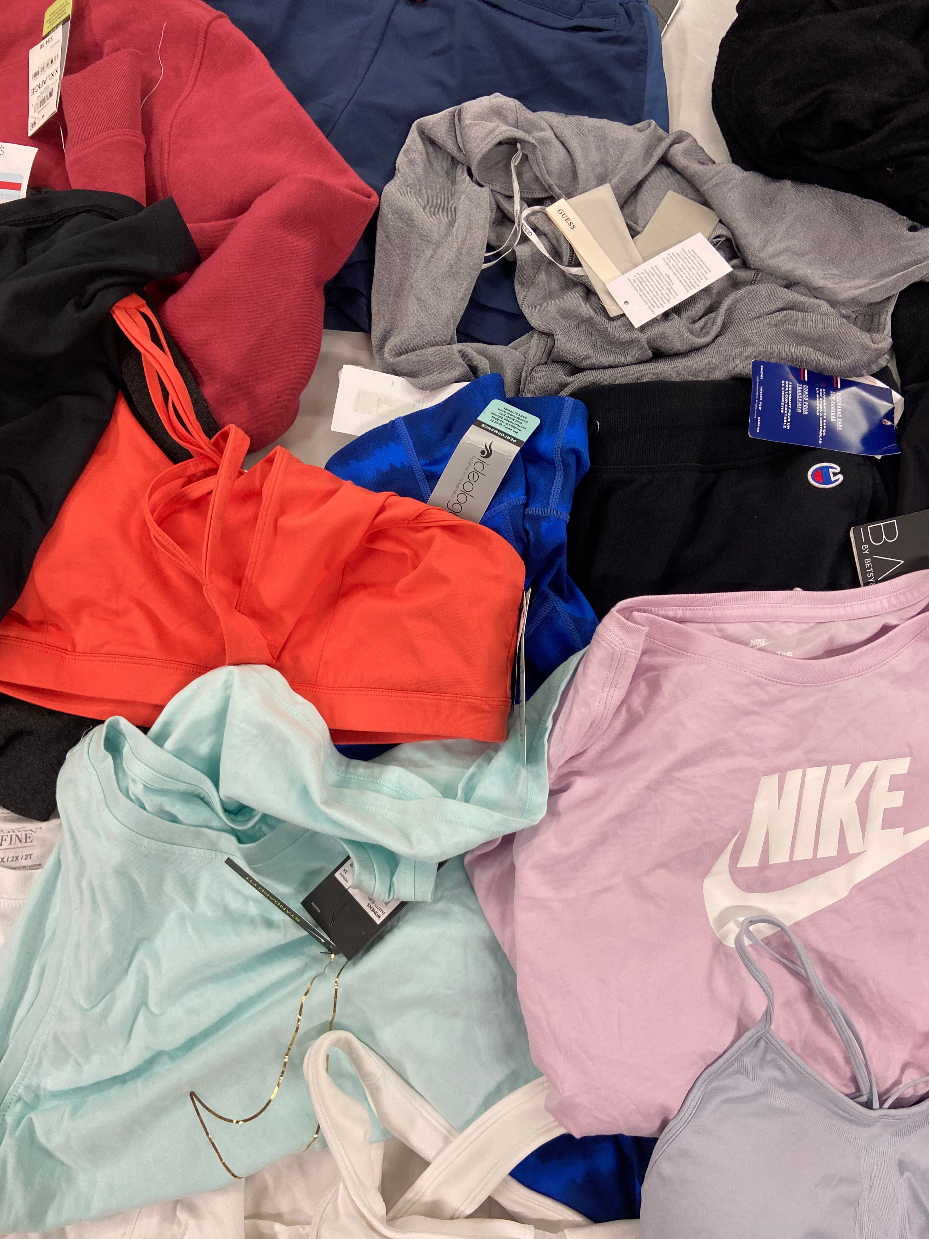 Women's Clothing Activewear & Others Wholesale Lot, ADIDAS, NATORI, NIKE, GUESS, UNDER ARMOUR, CHAMPION and more, 18 items, Shelf Pulls, MSRP $738