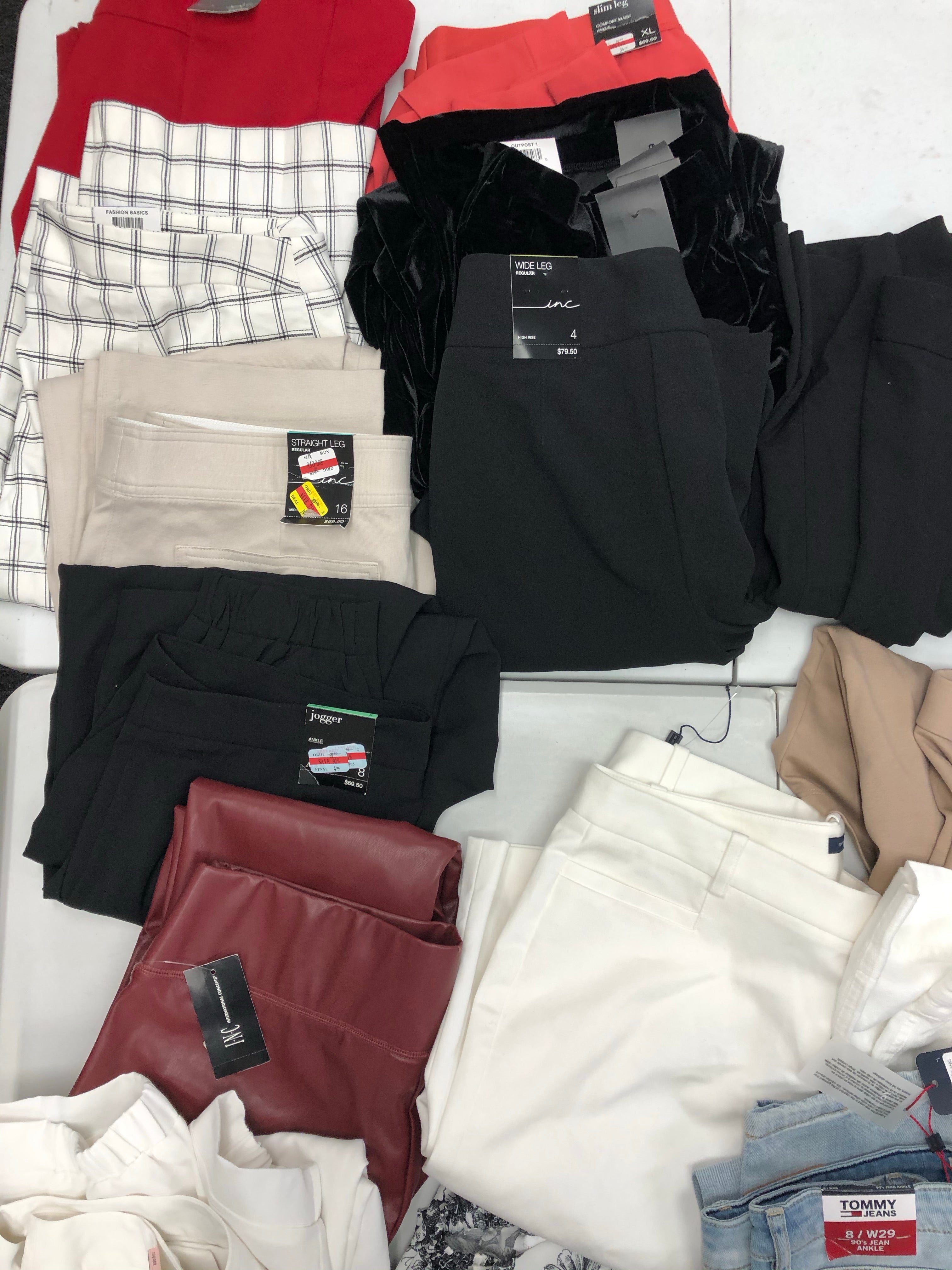 Women's Clothing Bottom Pants Wholesale Lot, LAUREN RALPH LAUREN, TOMMY HILFIGER, CALVIN KLEIN, DKNY, EILEEN FISHER, INC and more, 18 Units, Shelf Pulls, MSRP $1,347