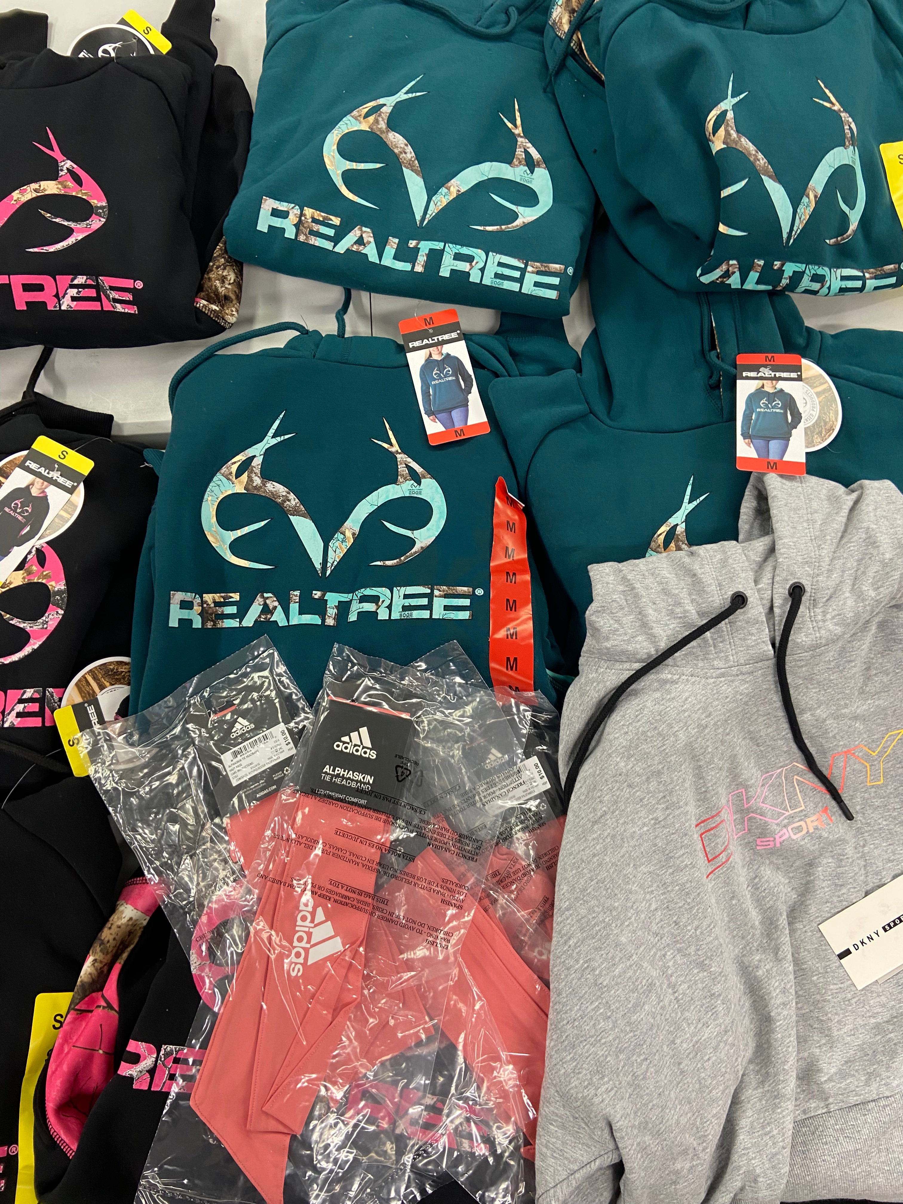 Women's Clothing Hoodies & Others, Wholesale Lot, DKNY, ADIDAS, REALTREE, 17 items, Shelf Pulls, MSRP $550