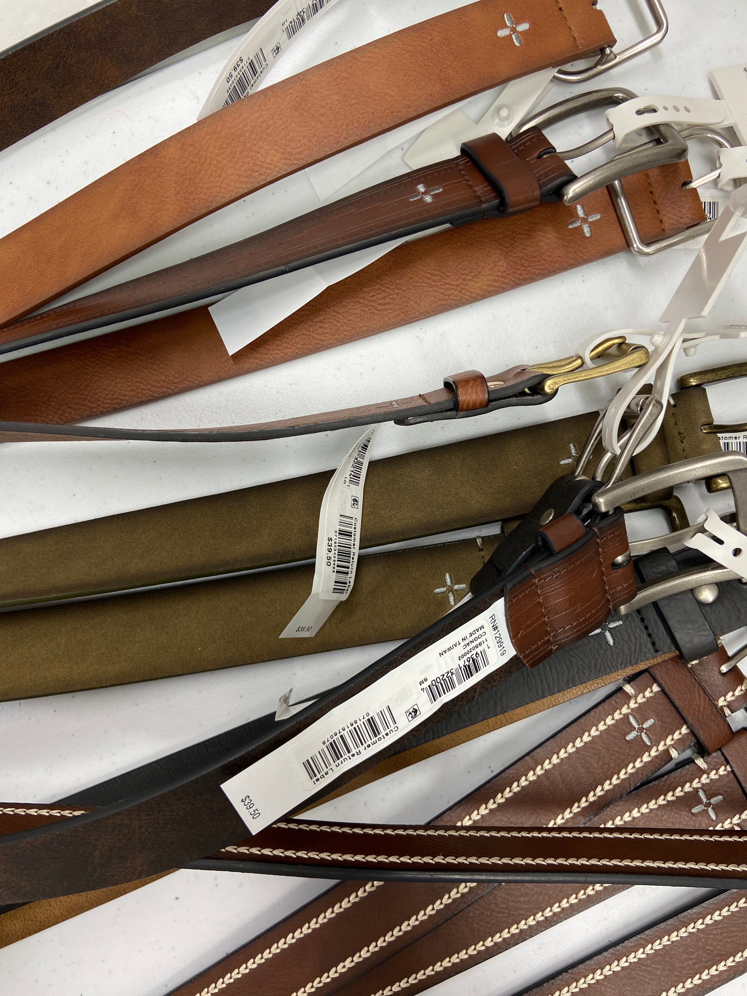 Men's Belts Wholesale Lot, SUN + STONE, 15 items, Shelf Pulls, MSRP $593