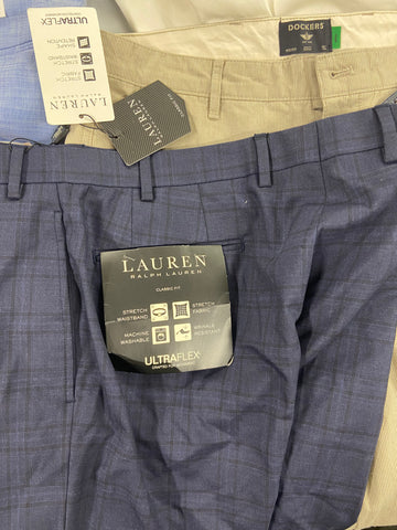 Men's Clothing Dress Pants and Others, Wholesale Lot, LAUREN RALPH LAUREN, MICHAEL KORS, DOCKERS, PERRY ELLIS, Bar III and more, 12 items, Shelf Pulls, MSRP $1,362