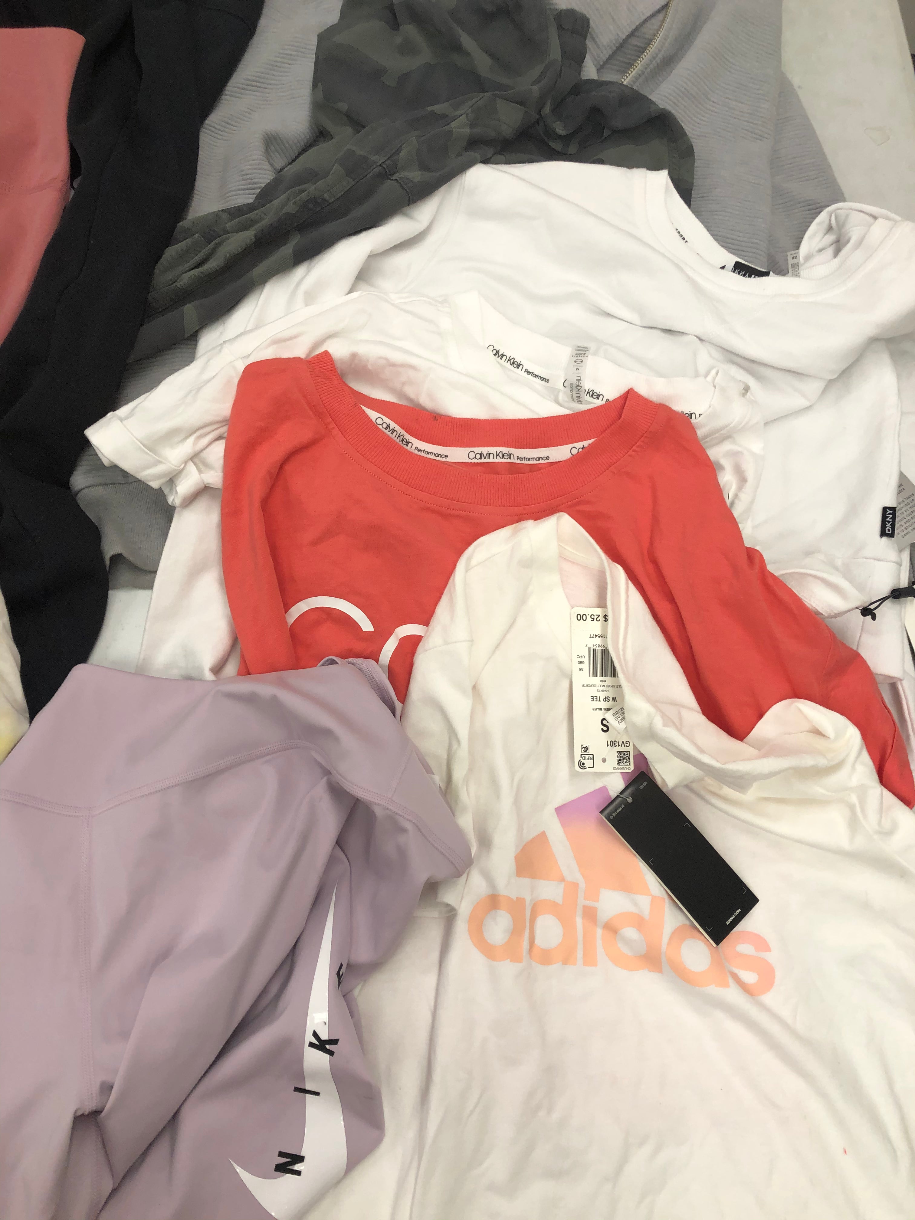Women's Clothings Activewear Wholesale Lot, CALVIN KLEIN, ADIDAS, DKNY, NIKE, THE NORTH FACE, AMERICAN APPAREL, SPLENDID, COLUMBIA and more, 13 items, CUSTOMER RETURNS