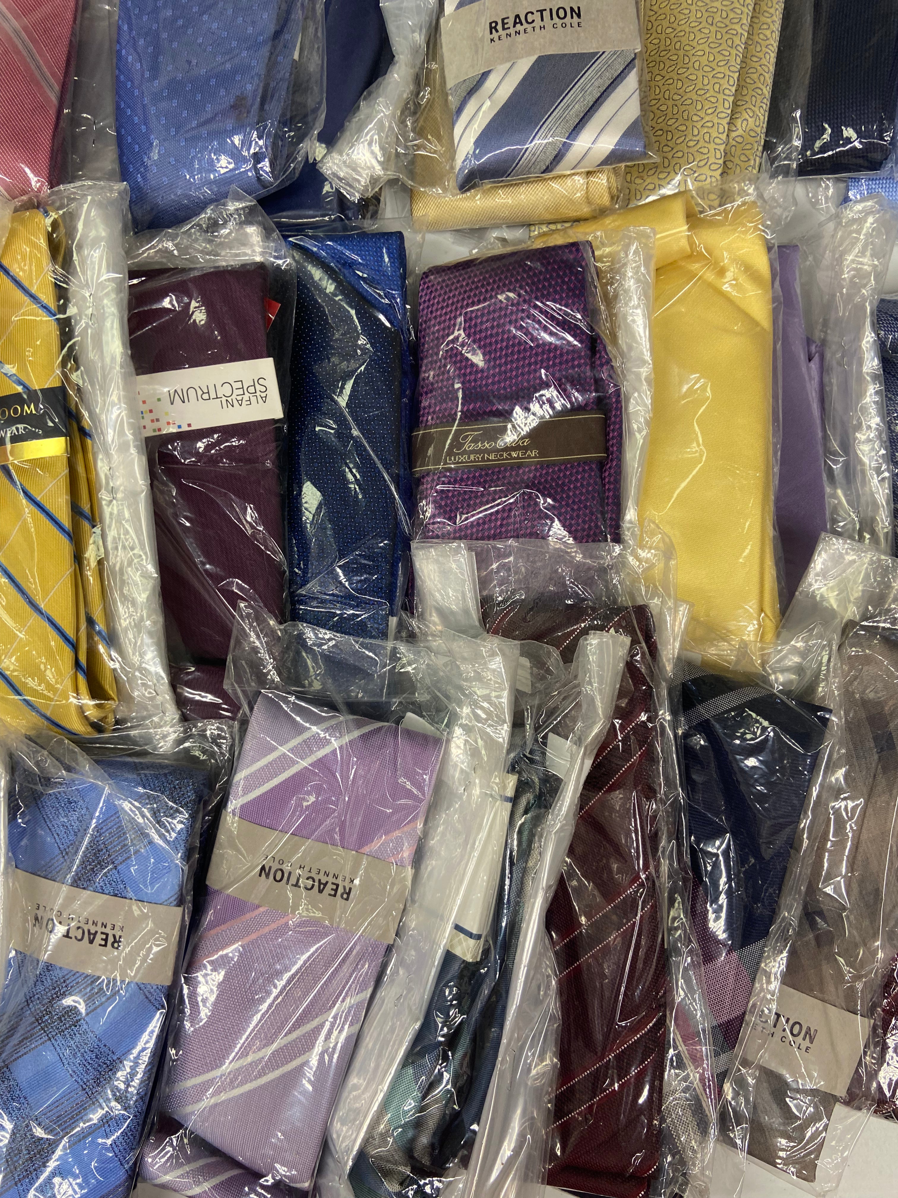 Men's Neckties Wholesale Lot, TALLIA, MICHAEL KORS, KENNETH COLE, TASSO ELBA, RYAN SEACREST, CALVIN KLEIN and more, 84 items, CUSTOMER RETURNS