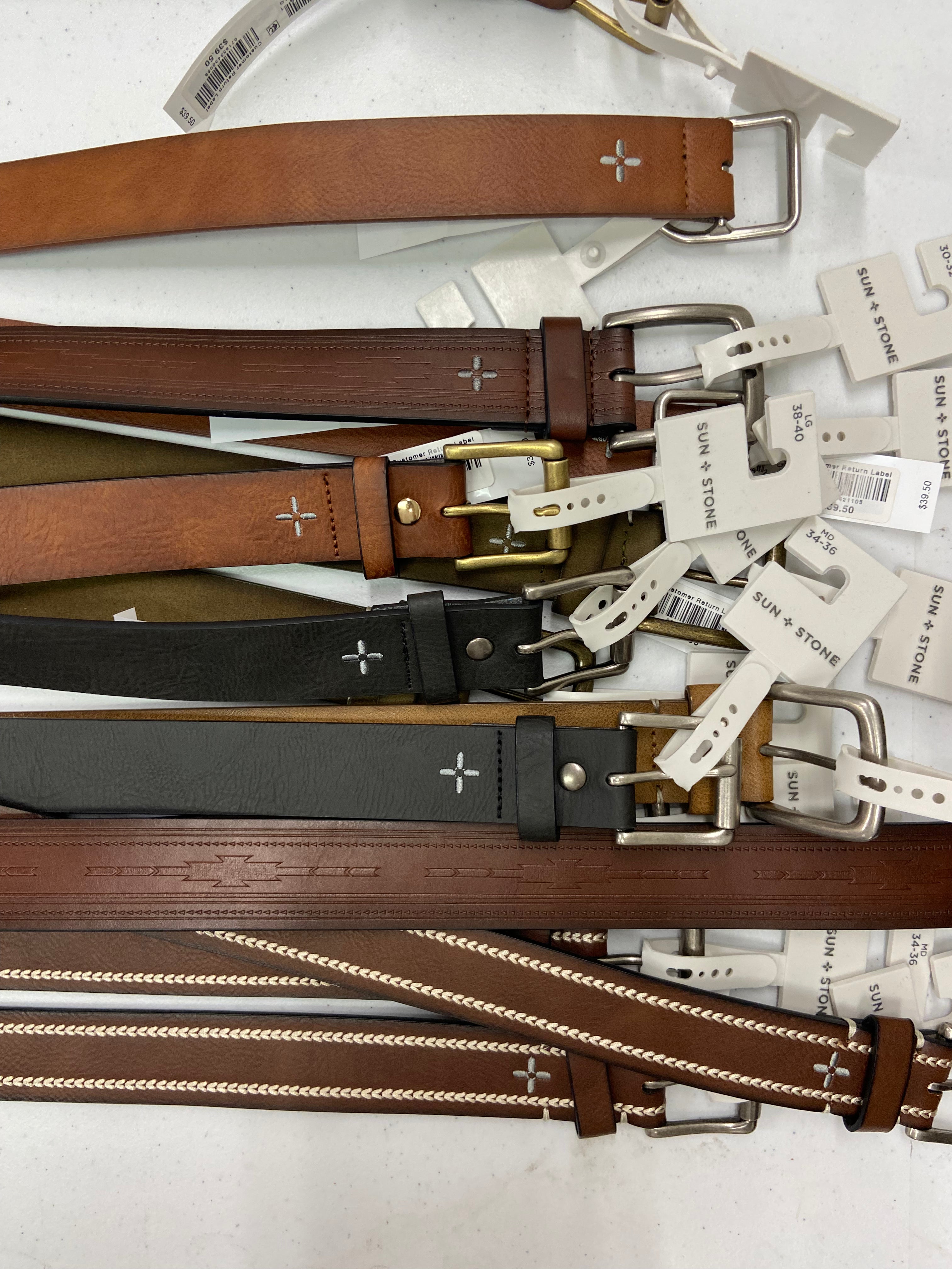 Men's Belts Wholesale Lot, SUN + STONE, 15 items, Shelf Pulls, MSRP $593