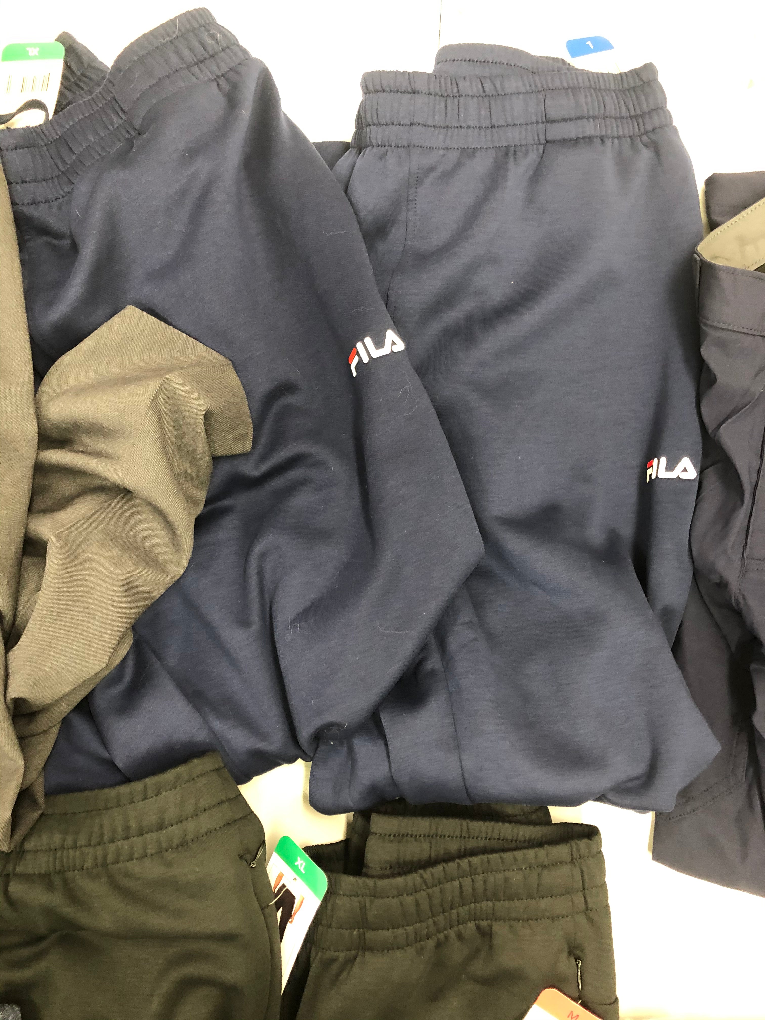 Men's Clothing Workout Pants and other pants, Wholesale Lot, FILA, EDDIE BAUER, MARC NEW YORK, ORVIS, 9 items, Shelf Pulls, MSRP $565