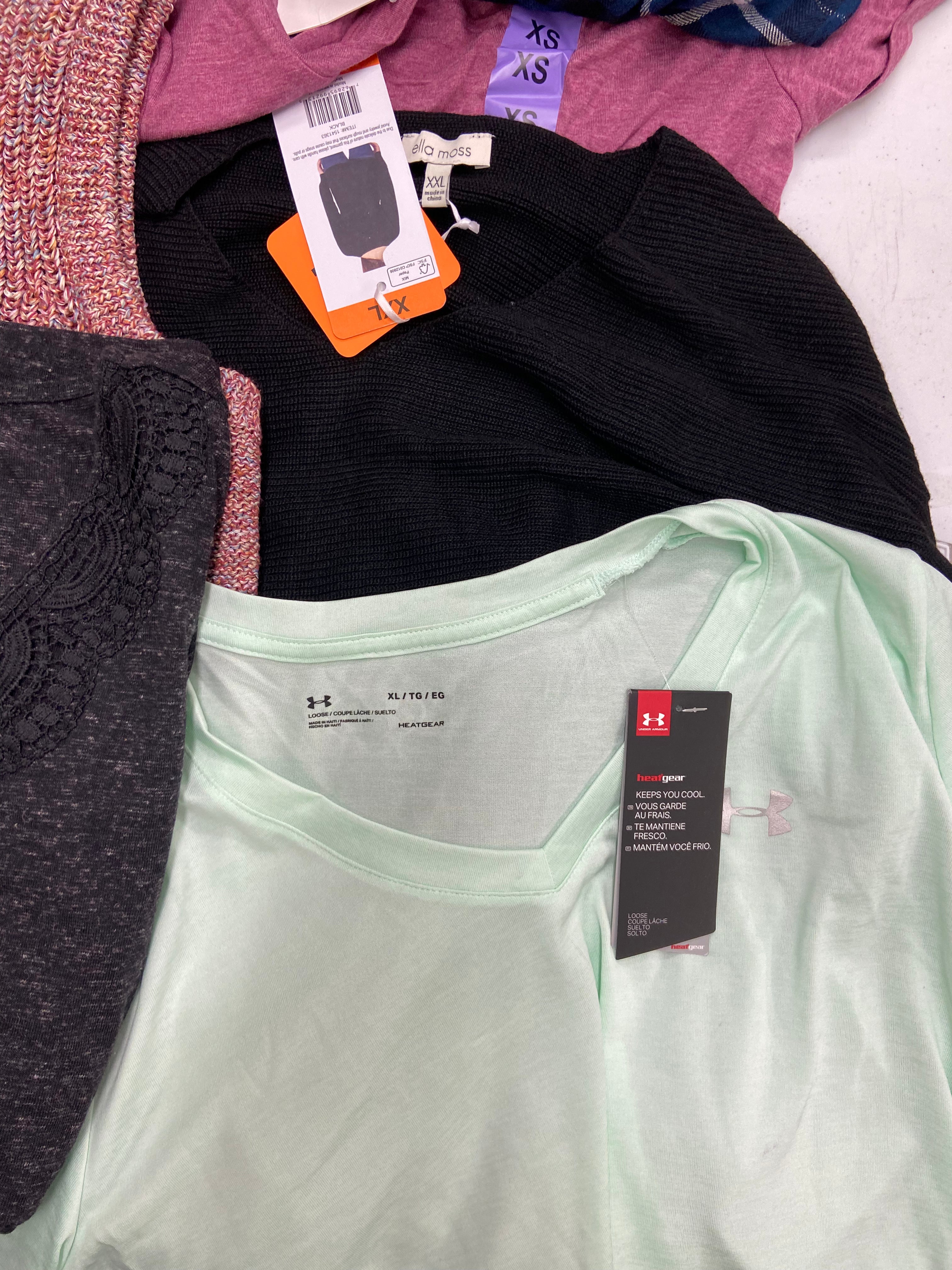 Women's Clothing Tops Wholesale Lot, CALVIN KLEIN, UNDER ARMOUR, FREE PEOPLE, ELLA MOSS , 32 DEGREES and more, 18 items, Shelf Pulls, MSRP $805
