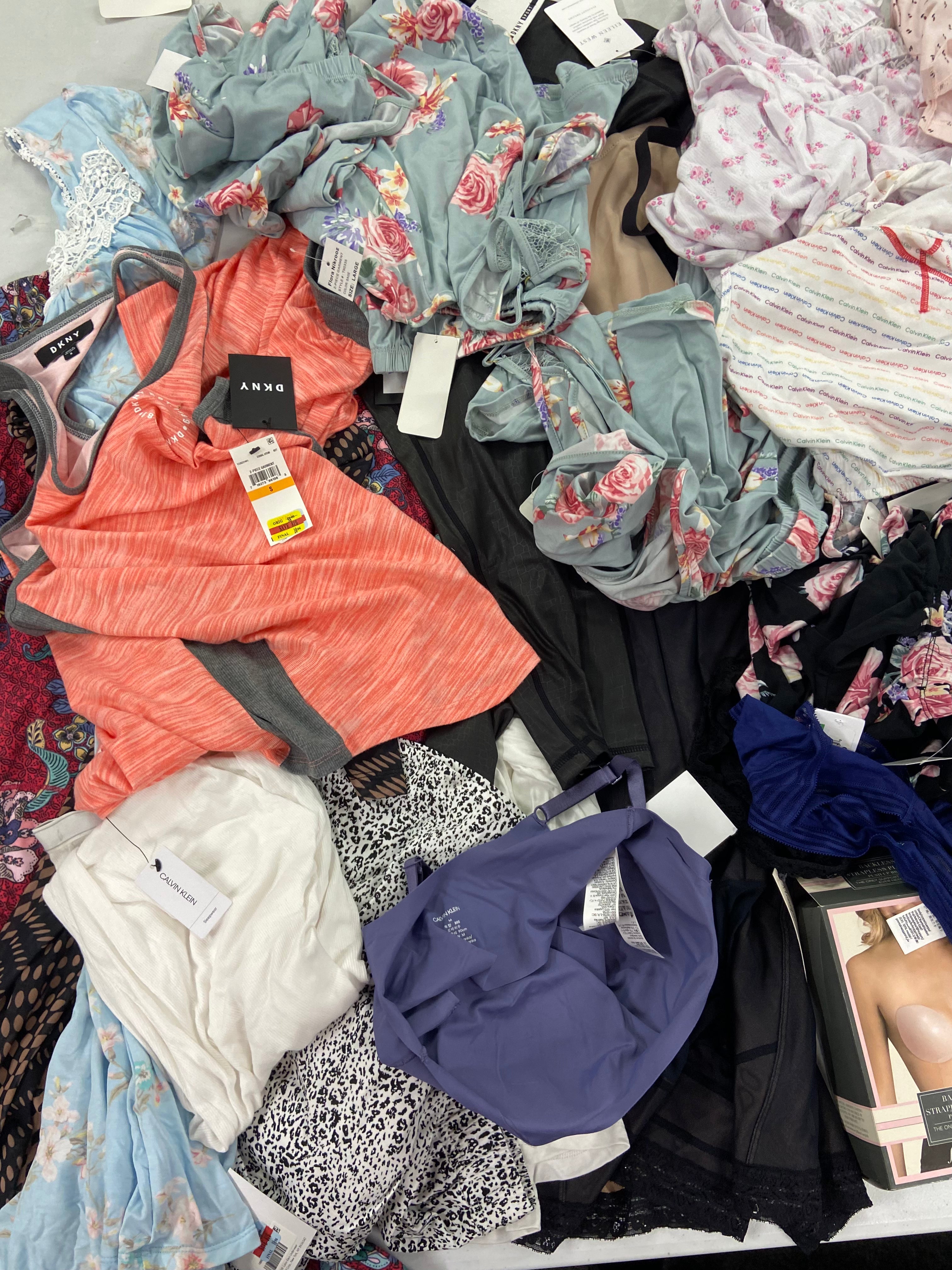 Women's INTIMATES Wholesale Lot, ADIDAS, HANKY PANKY, DKNY, FLORA, CALVIN KLEIN, PLAYTEX and more, 30 items, Shelf Pulls, MSRP $1,571