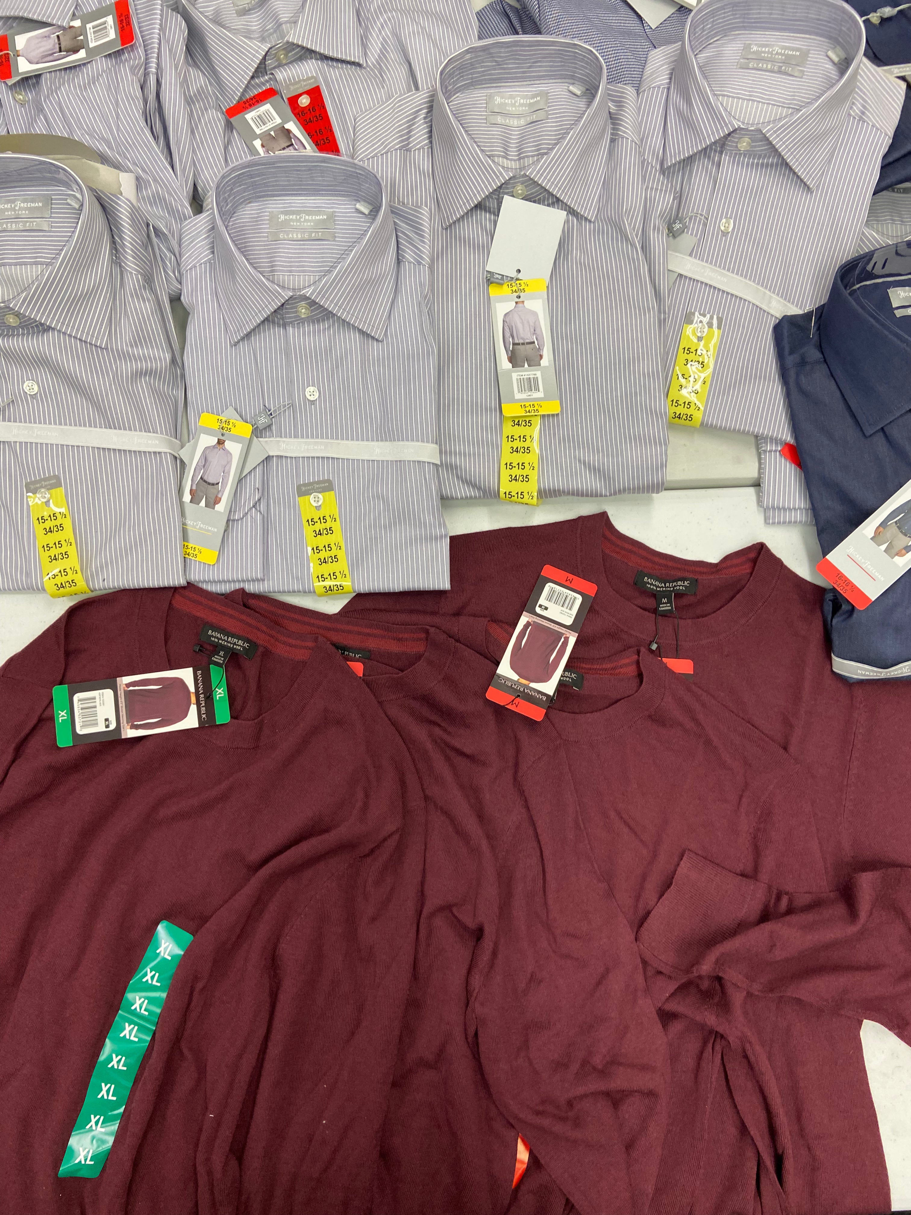 Men's Clothing Dress Shirts & Sweaters Wholesale Lot, BANANA REPUBLIC, HICKEY FREEMAN, 14 items, Shelf Pulls, MSRP $1,158