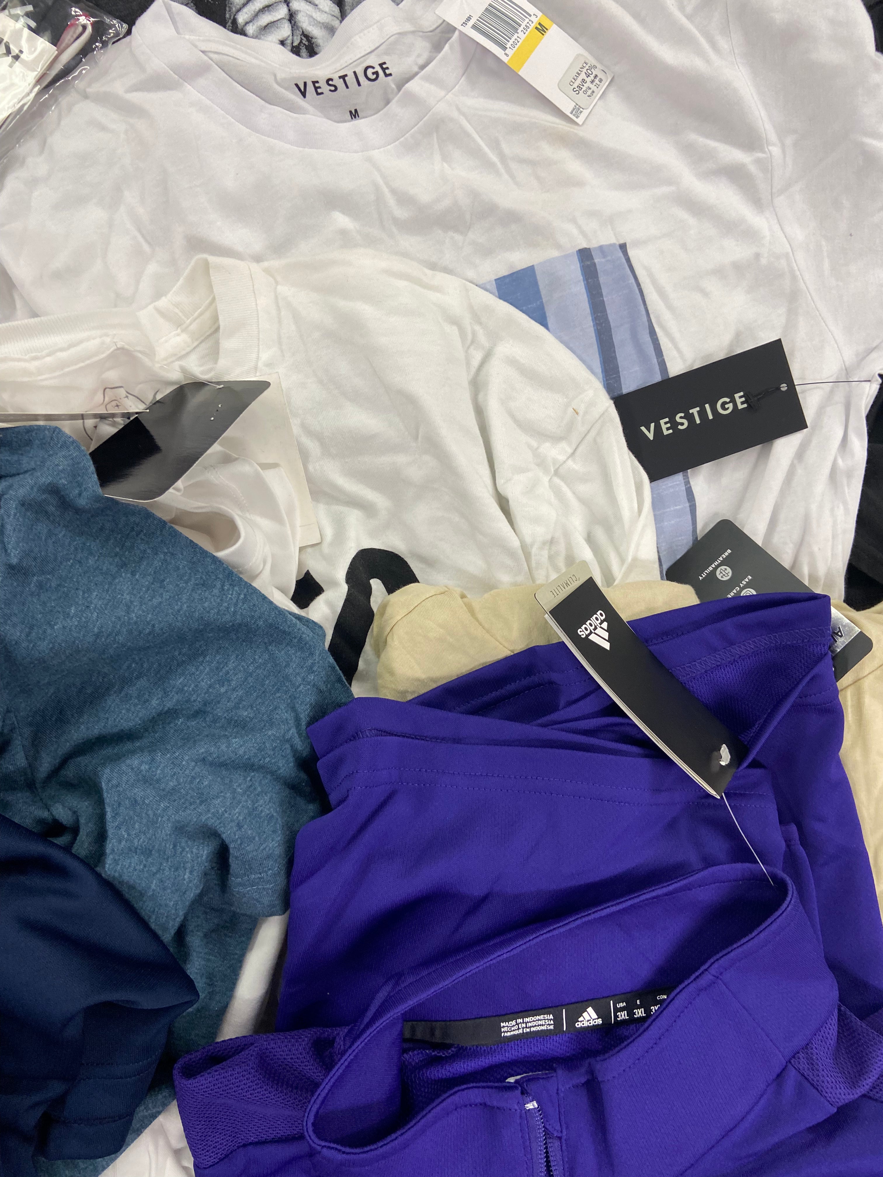 Men's Clothing T-Shirts & Other Tops, Wholesale Lot, ADIDAS, CALVIN KLEIN, NIKE, THE NORTH FACE, VOLCOM, PHILCOS, JUNKFOOD and more,  26 items, Shelf Pulls, MSRP $1,119
