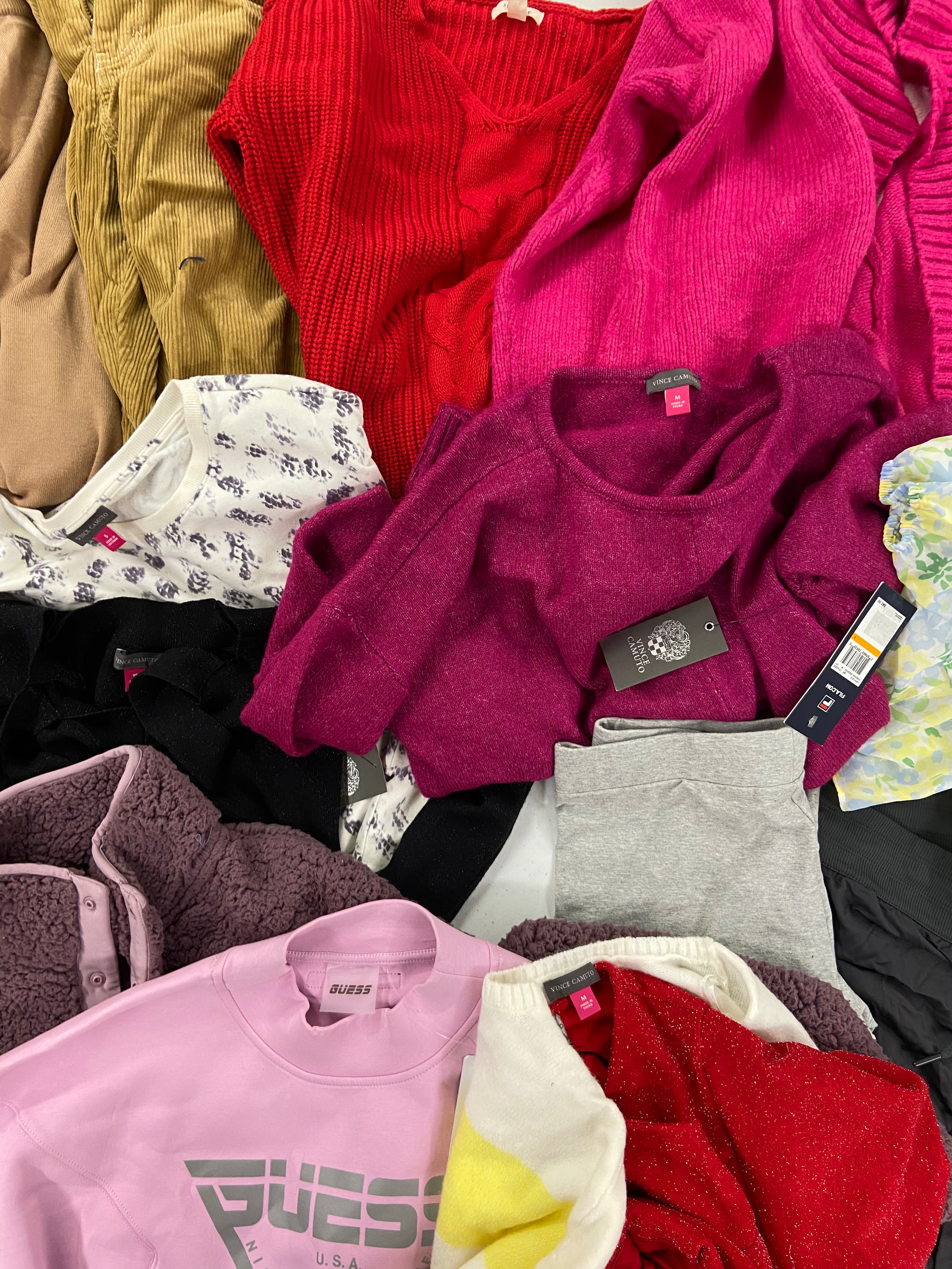 Women's Clothing Assorted Wholesale Lot, NORTH FACE, GUESS, FILA, DICKIES, VINCE CAMUTO, CALVIN KLEIN and more, 14 items, Shelf Pulls, MSRP $1,043