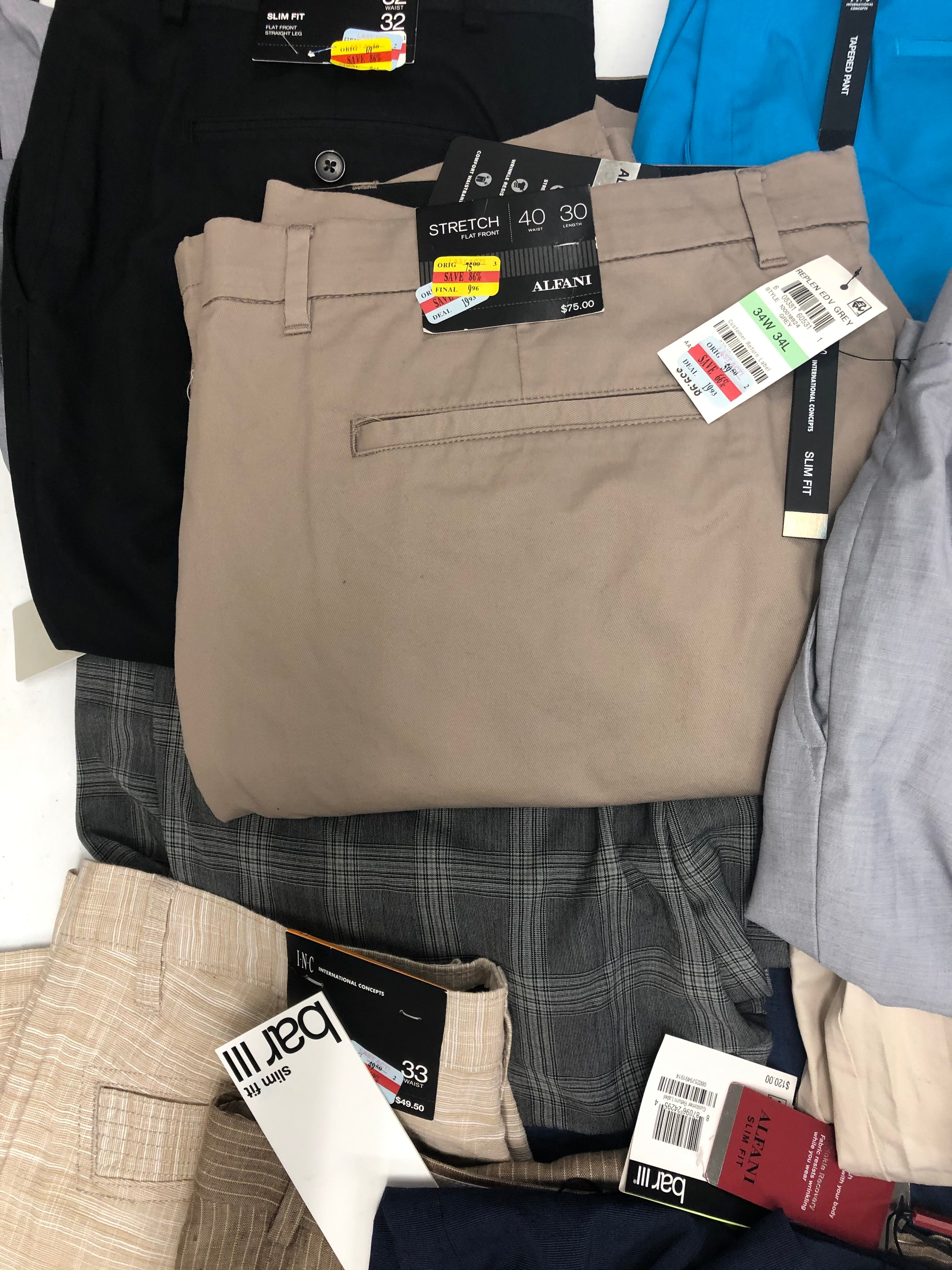 Men's Clothing Bottom Wholesale Lot, POLO RALPH LAUREN, DKNY, LEVI'S, TASSO ELBA, ALFANI and more,  33 Units, Shelf Pulls, MSRP $2,433.49